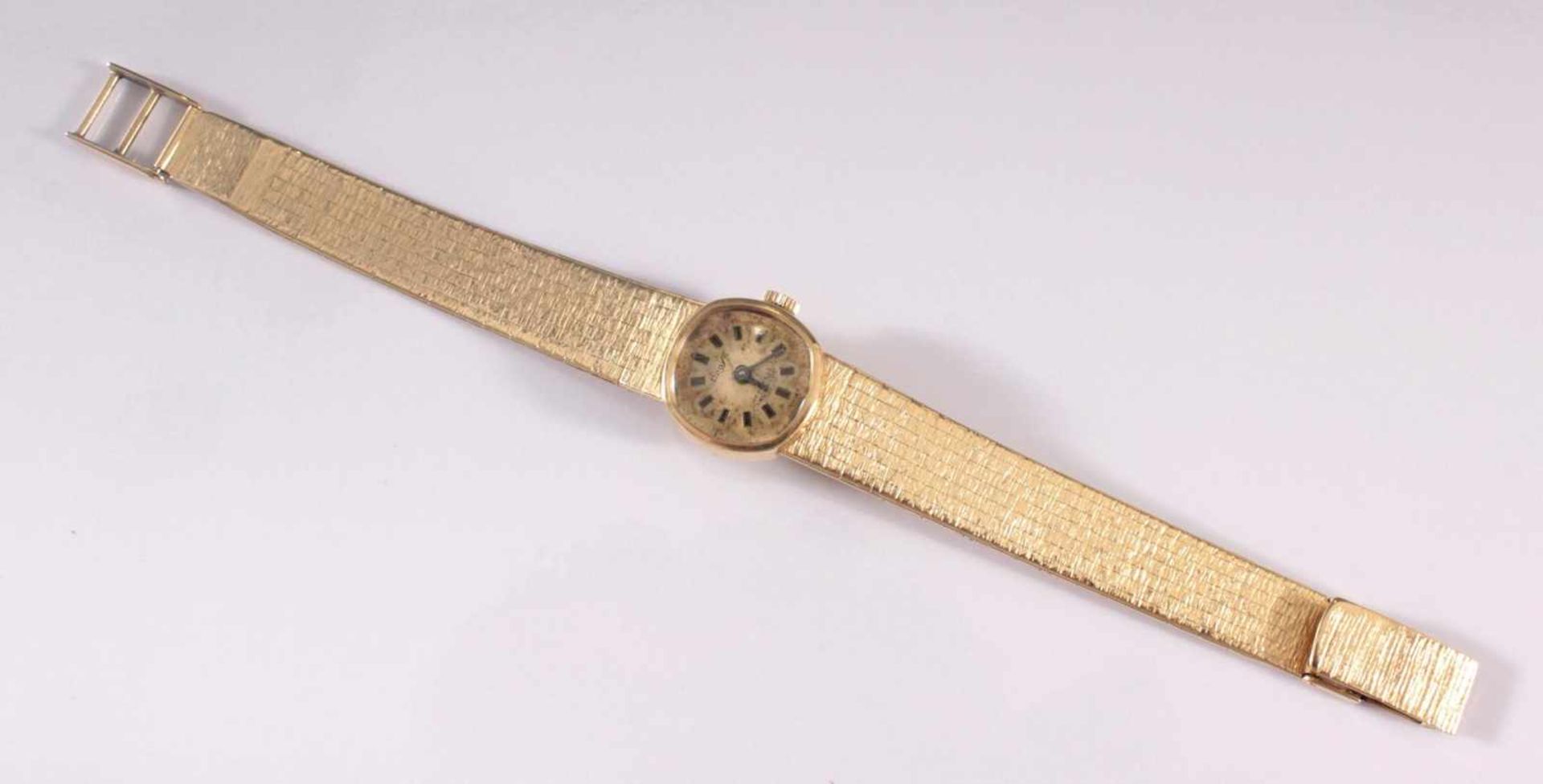 Damenarmbanduhr der Marke Drafa aus 14 Karat GelbgoldGehäuse und Armband punziert 585,