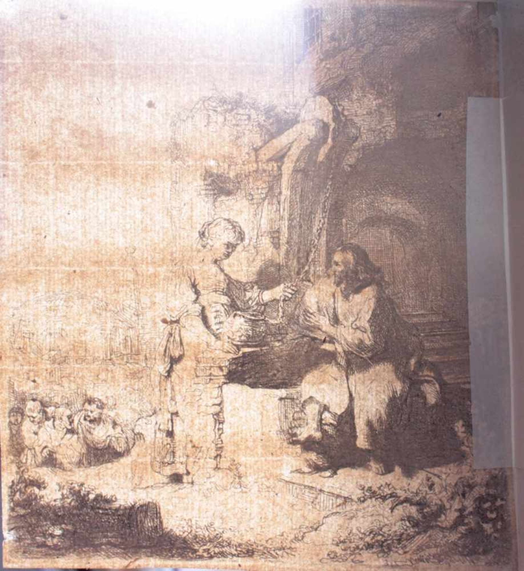 Rembrandt van Rijn (1606 - 1669)Christus und die Samariterin zwischen Ruinen. Radierung. 12,2 x 10,7 - Bild 5 aus 6