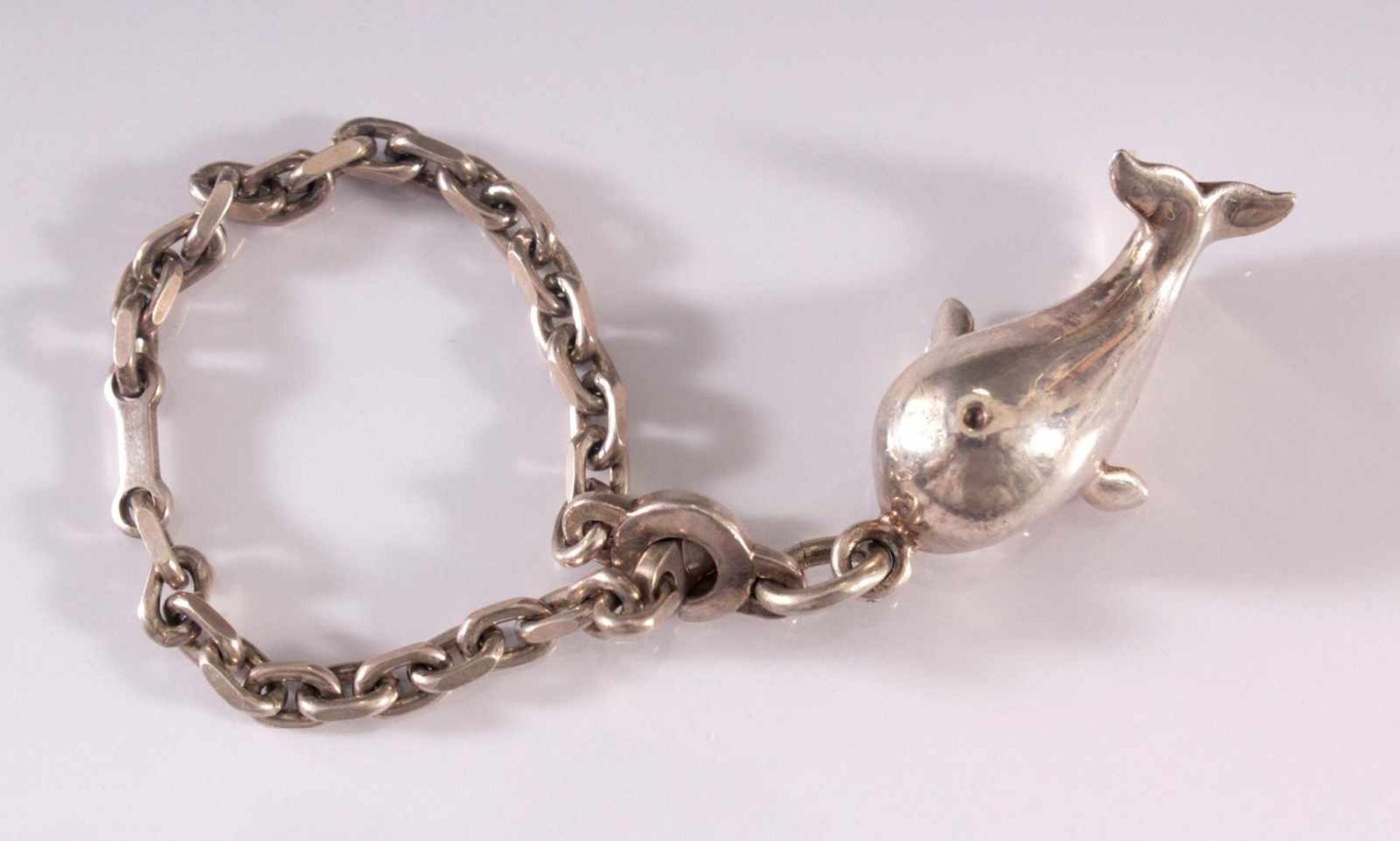 Schlüsselanhänger aus Sterlingsilber mit WalanhängerGliederkette, punziert 925, ca. Länge 11 cm, - Bild 3 aus 4