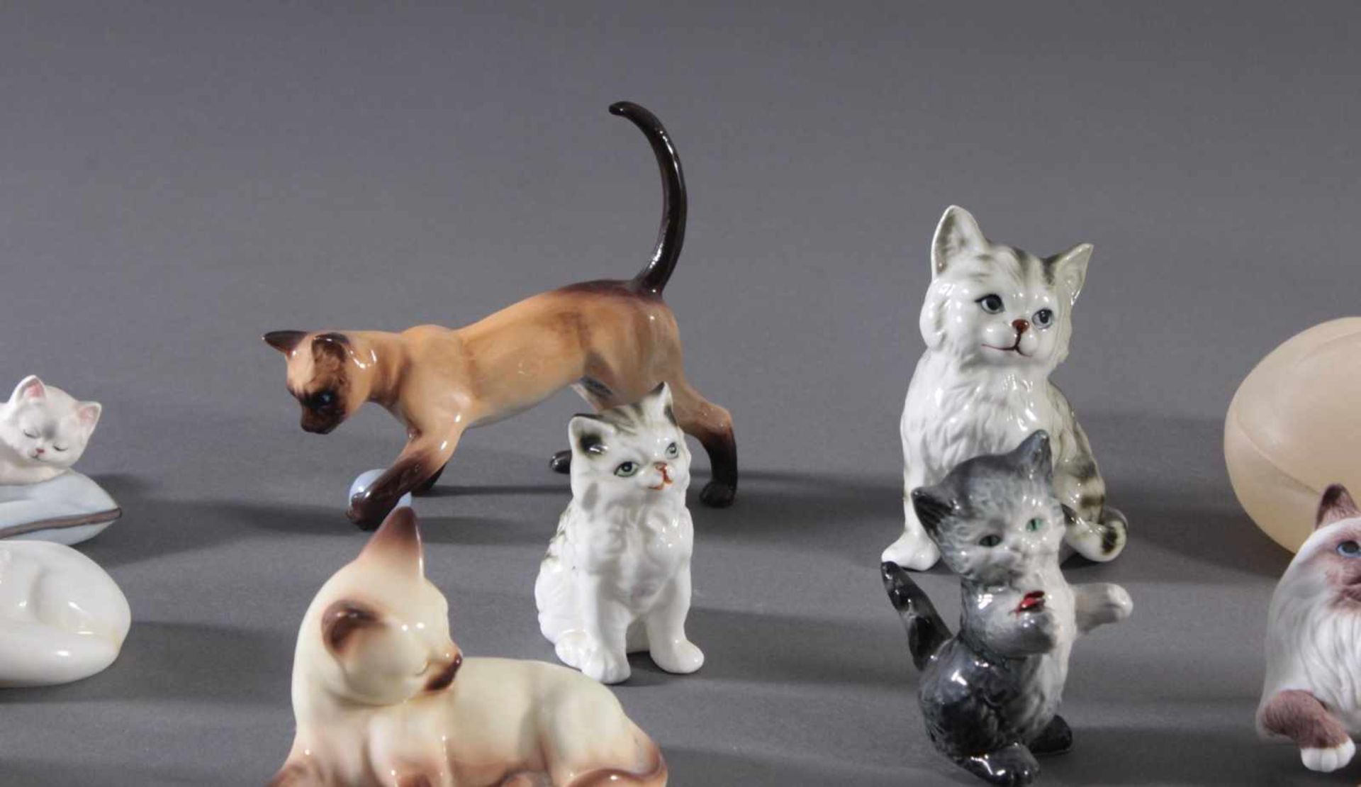 16 diverse Katzenfiguren und 1 FuchsFiguren in verschiedenen Größen und Posen, unterschiedlichen - Bild 3 aus 7