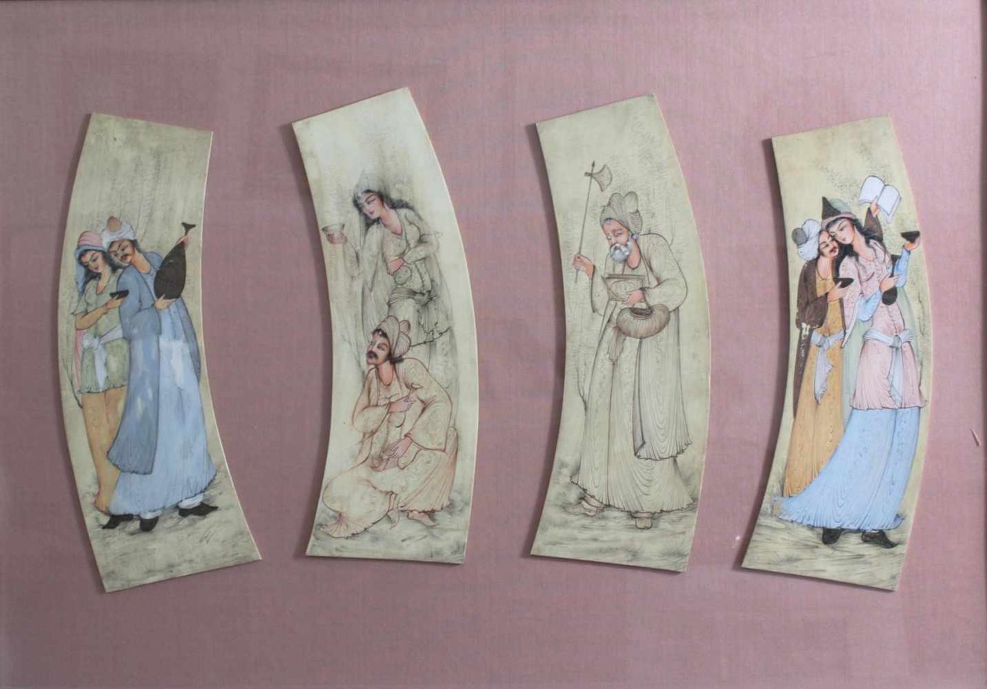 Persische Miniaturmalerei auf Elfenbein 19. Jh.Farbige Malerei, 4 unterschiedliche figürliche - Bild 2 aus 2