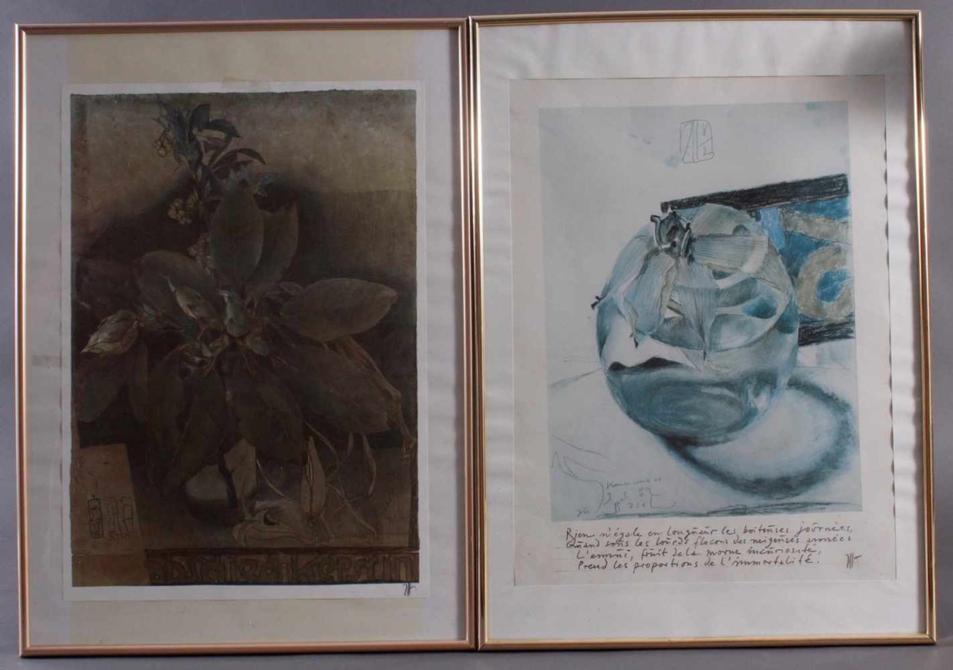 Horst Janssen (1929 - 1995)2 Farbdrucke, "Abschied Kerstin", ca. 58 x 41 cm. "Blumedarstellung"
