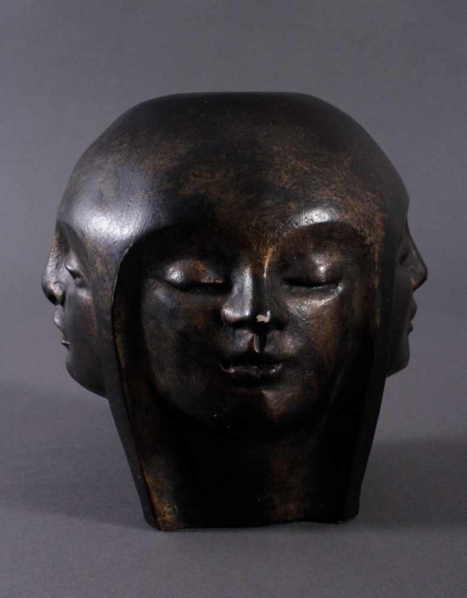 Skulptur 4-GesichterMasse in Bronzeoptik. Ritzmarke Rustica-Design. Höhe ca. 20 cm. Leichte - Bild 4 aus 4