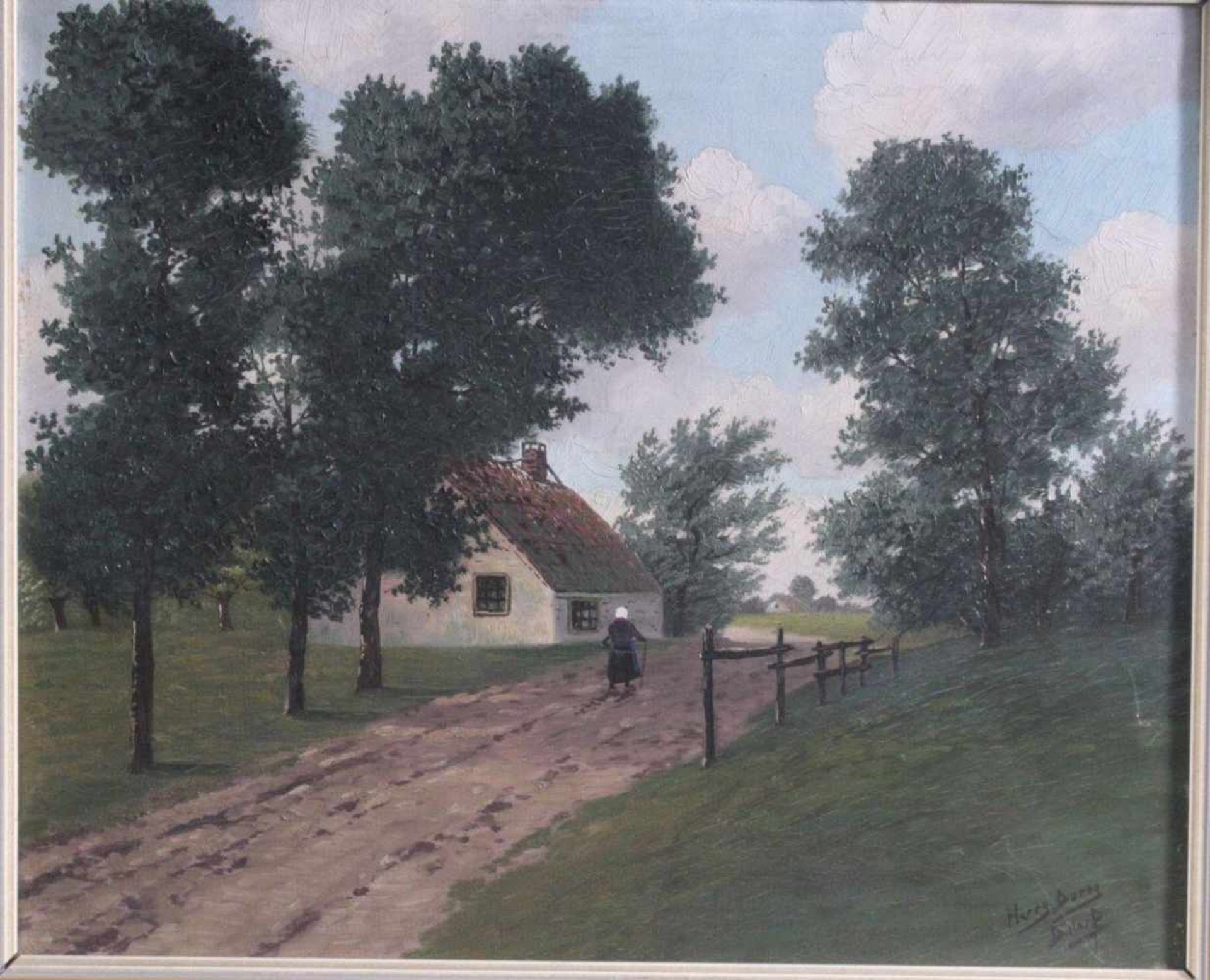 Harry Dureg (?-?), Düsseldorfer LandschaftsmalerÖl auf Leinwand, "Bäuerin auf dem Nachhauseweg", - Image 2 of 4