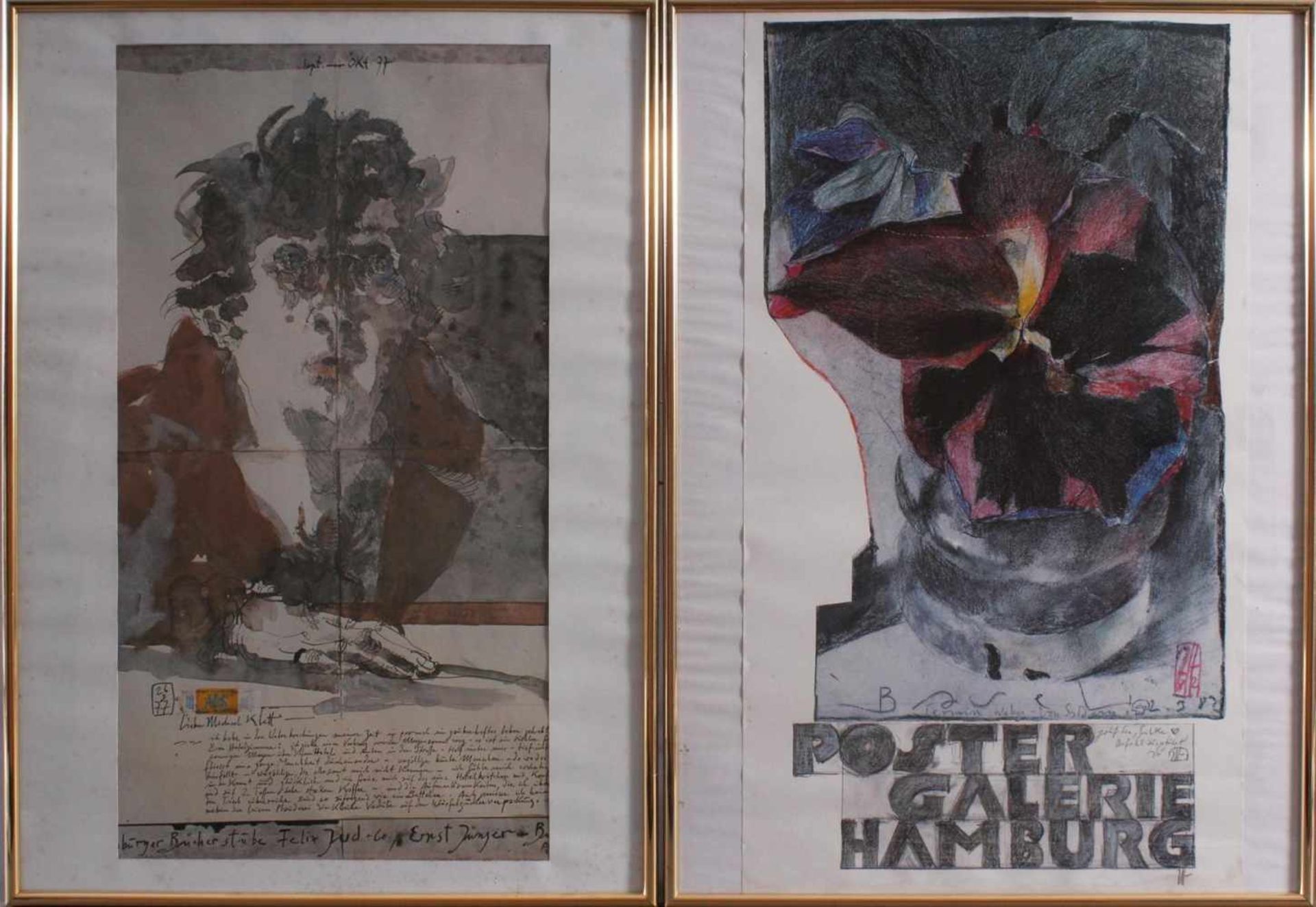 Horst Janssen (1929 - 1995)2 Farbdrucke, "Poster Galerie Hamburg" ca. 69 x 39 cm. "Hamburger
