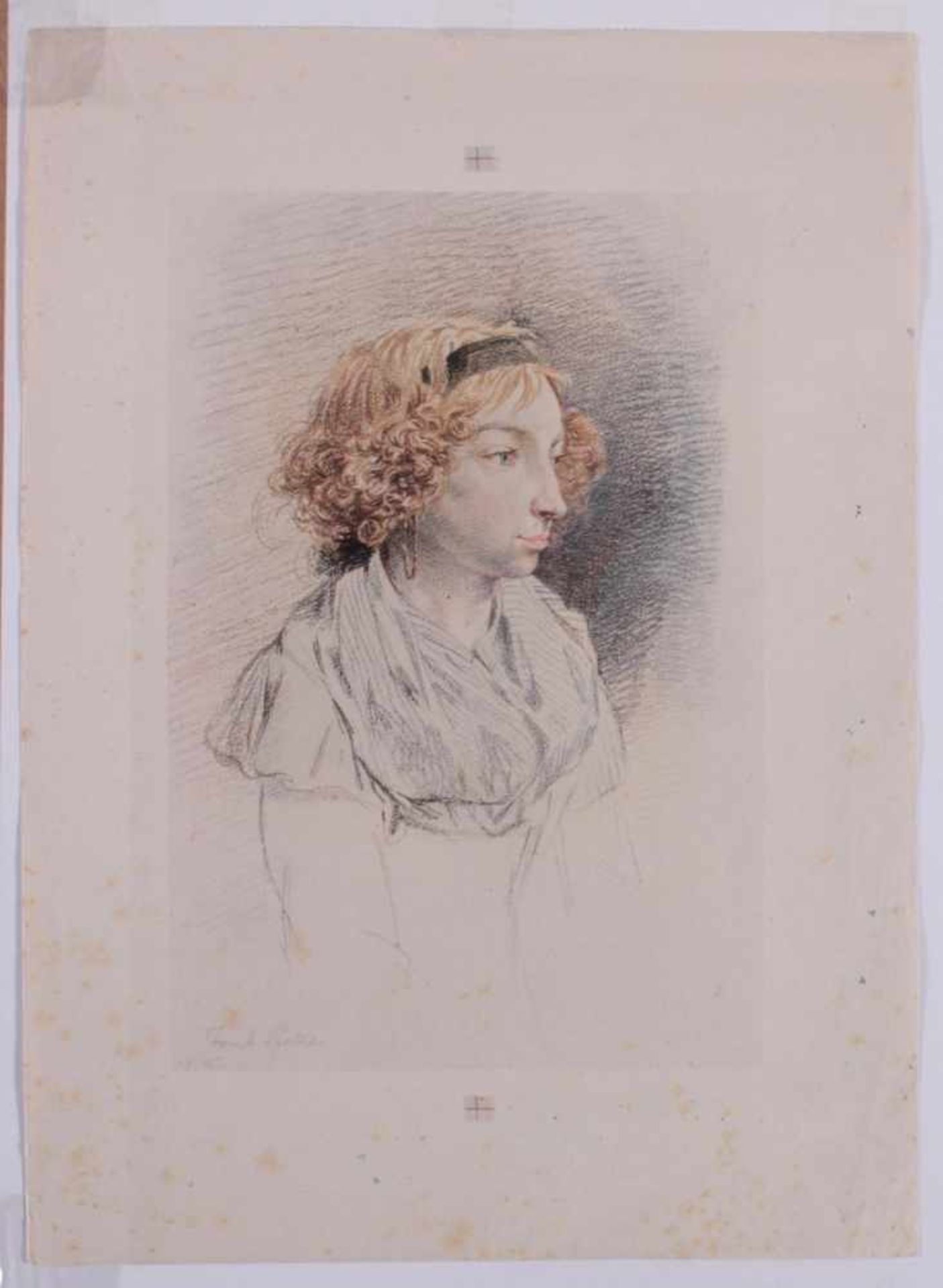 5 kolorierte Lithographien um 1833 / 1890Die Näherinnen - Mädchenporträt und 3 Landschaften, auf - Image 2 of 9