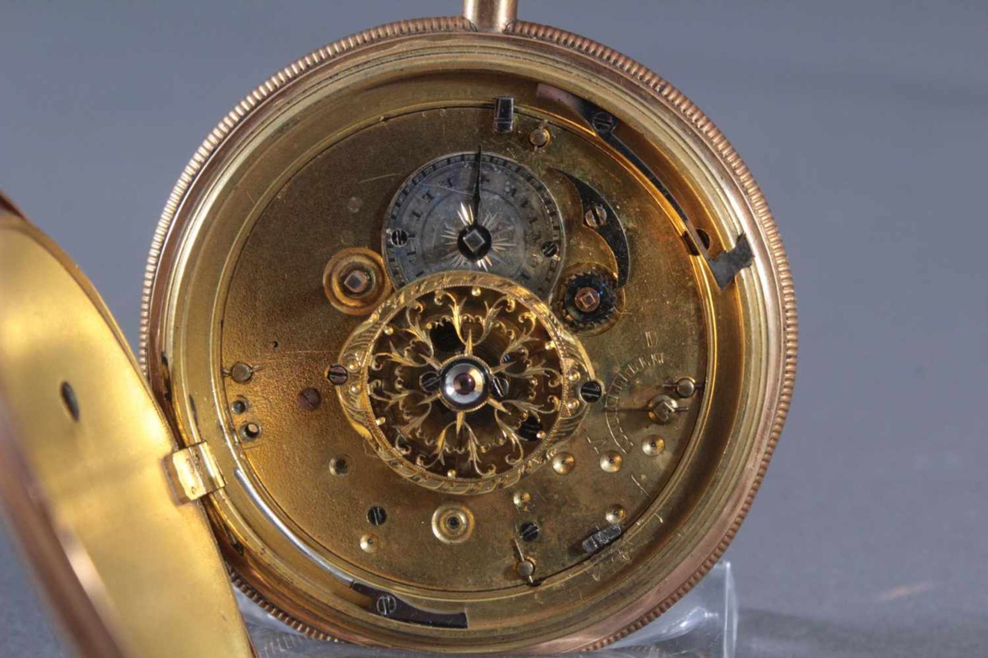 Gold/Emaille-Taschenuhr mit Repetition 19. Jh., Avance Retard18 Karat Gold, emailliertes Zifferblatt - Bild 7 aus 7