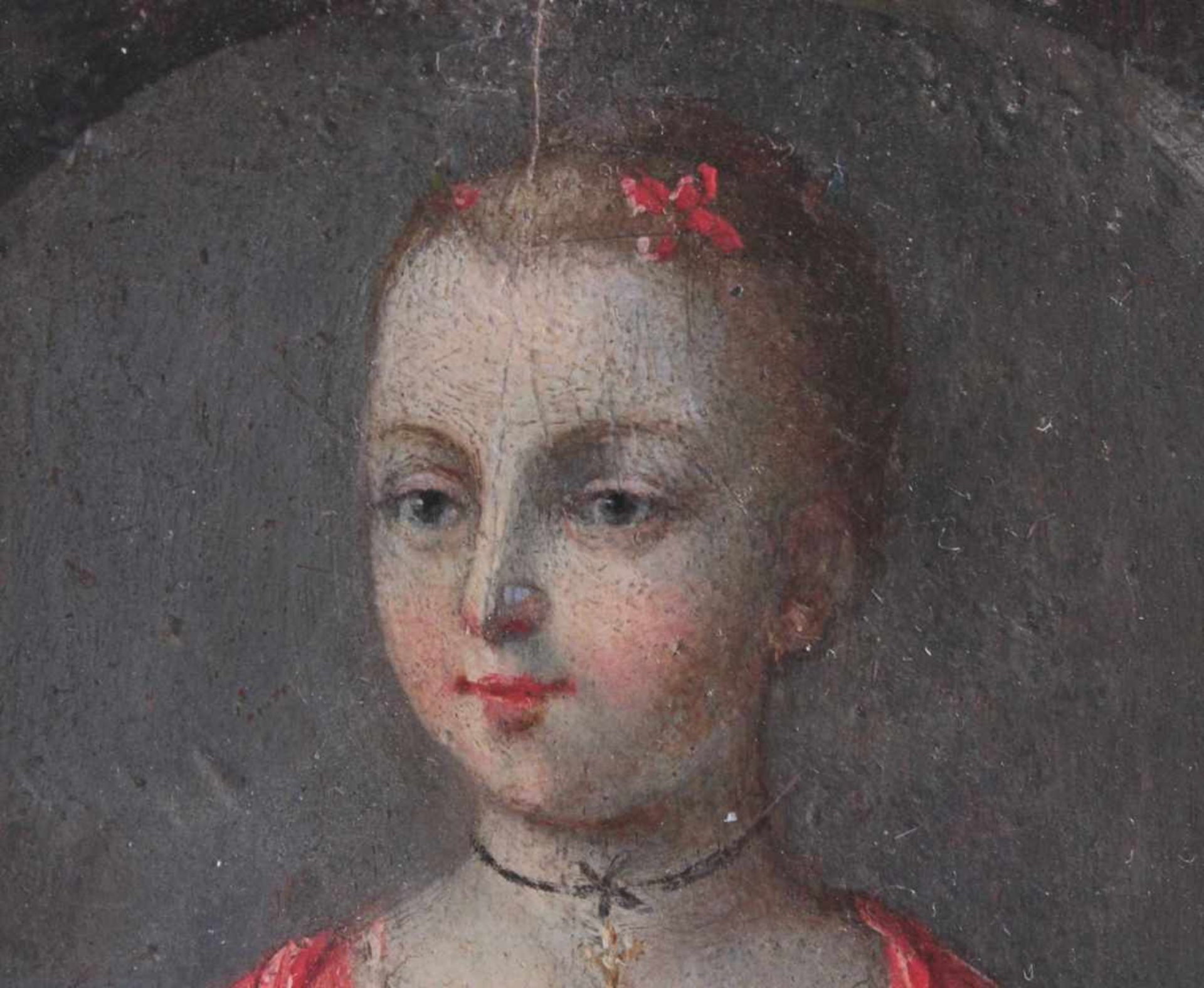 Maria Teresa, MiniaturportraitÖl auf Holz, fein gemaltes Halbportrait der jungen Herzogin im rot- - Bild 2 aus 7