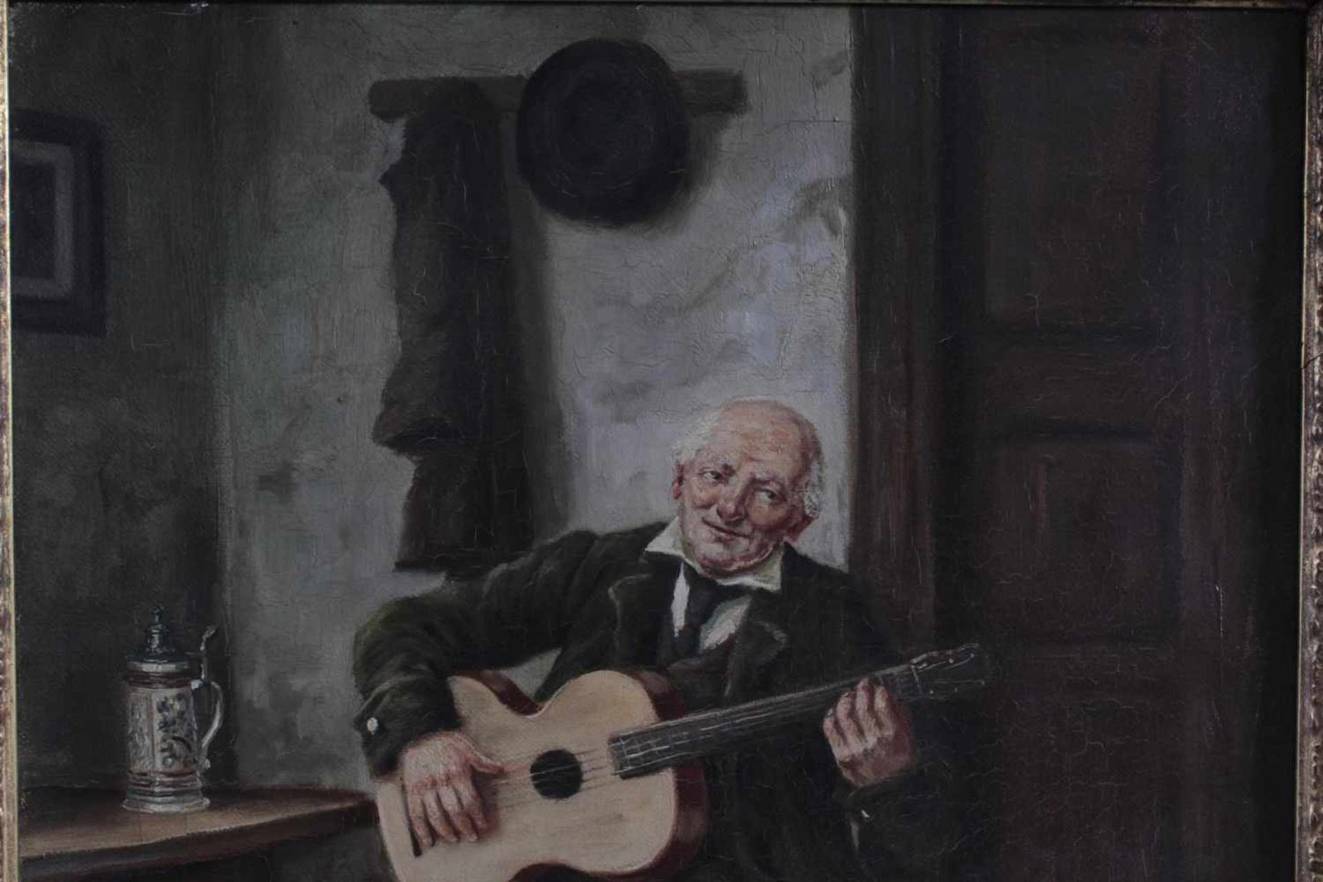 Bruno Blätter (1870-?)Mann mit Gitarre und Bierkrug. Öl auf Leinwand, gerahmt. Unten rechts - Bild 3 aus 9