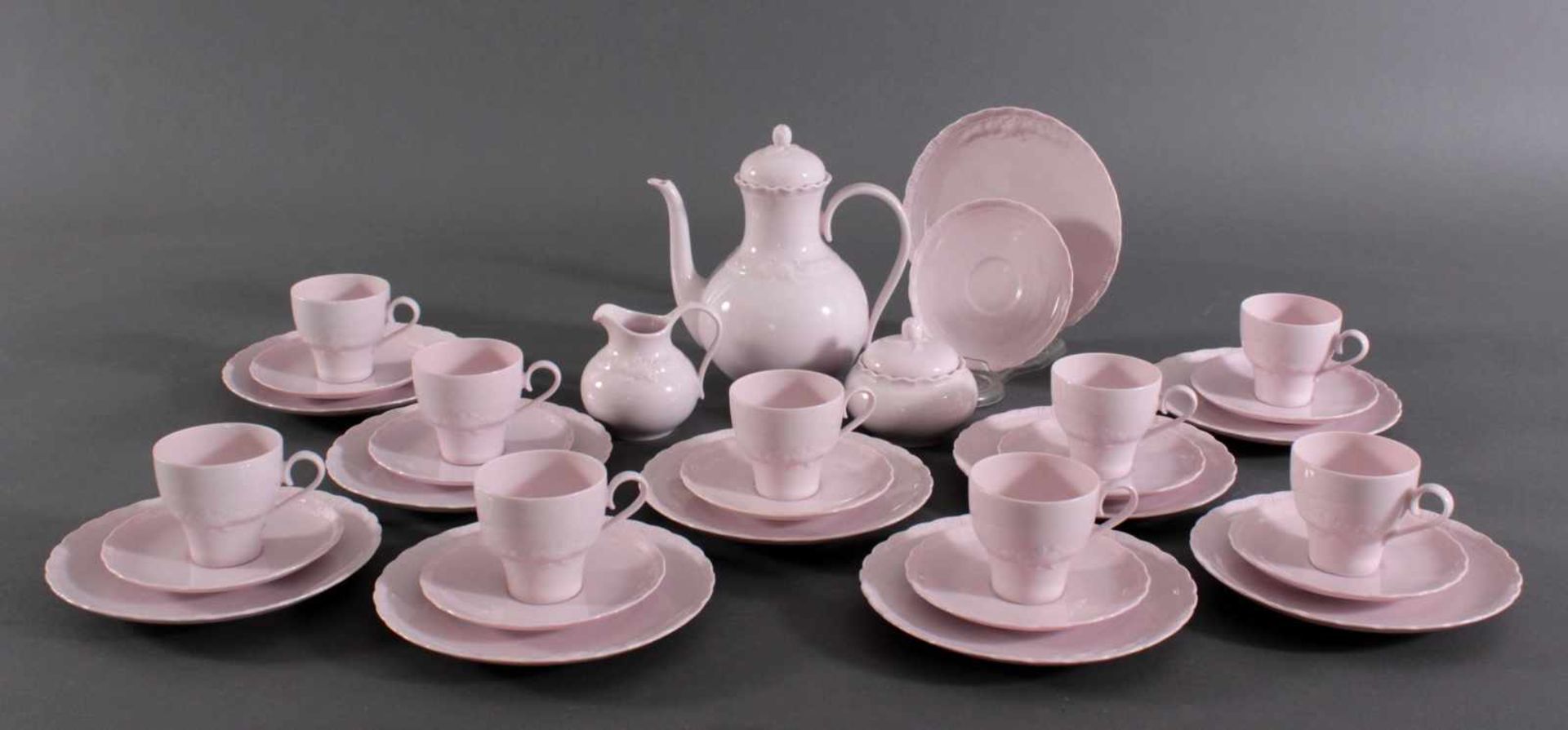 Hutschenreuther Kaffeeservice "Porcelaine Rosé"Porzellan, für 10 Person, 2. Hälfte 20. Jh.,