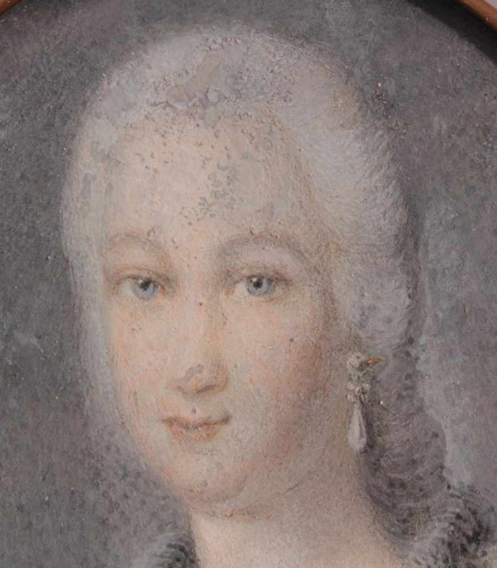 Die junge Karoline Henriette von Pfalz-Zweibrücken (1721 - 1774). MiniaturportraitGuache auf - Image 2 of 6