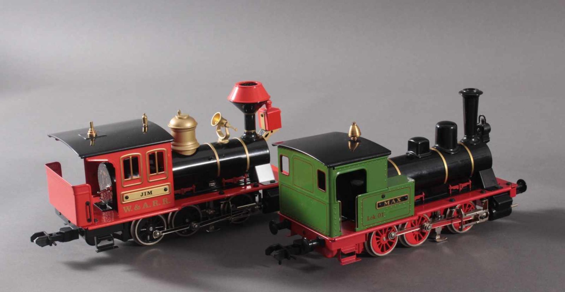 2 Märklin Spur 1 Lokomotiven mit 2 Waggons1x Max, Lok 01 und Jim aus dem W. & A.R.R. Set. - Bild 3 aus 3