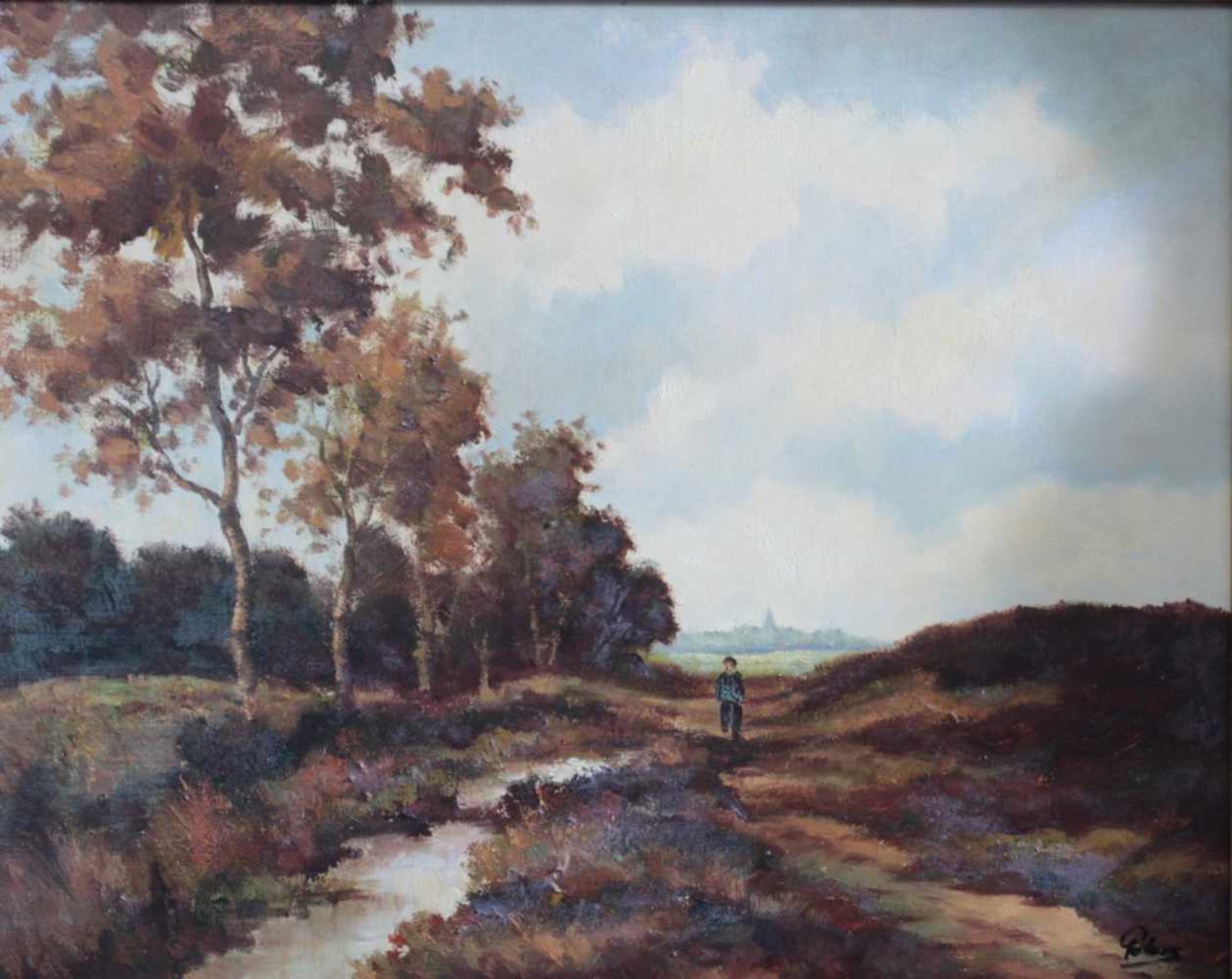 Gemälde, "Landschaft mit Personenstaffage"Öl auf Leinwand, rechts unten signiert, "Peters". Bildmaße - Bild 2 aus 4