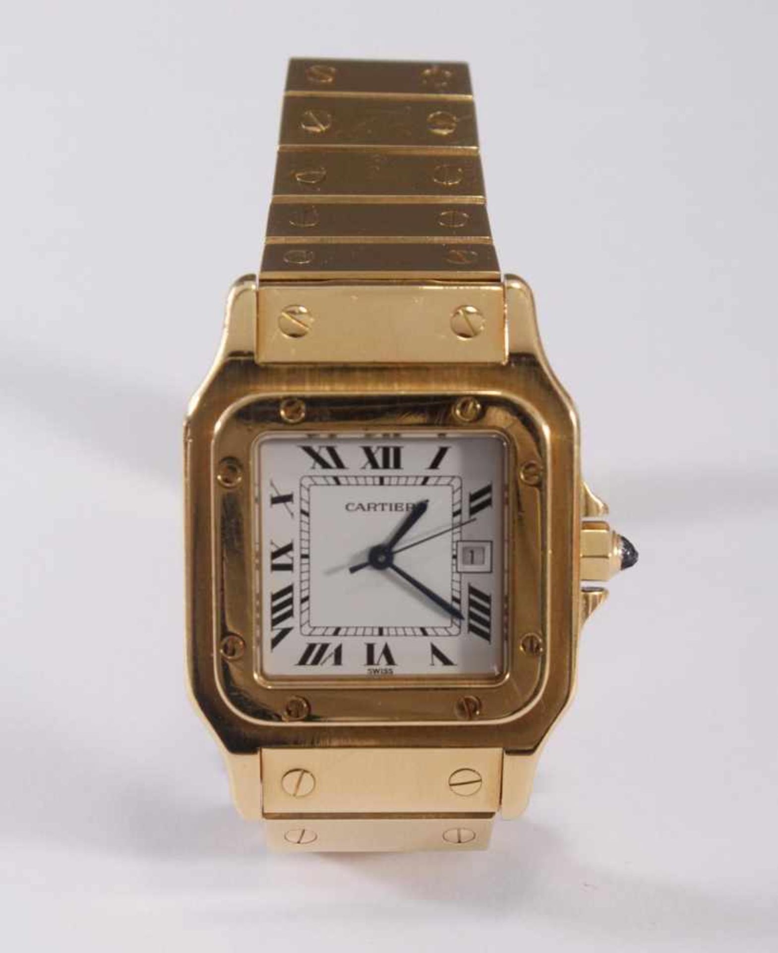 Cartier Herrenarmbanduhr Santos18 Karat Gelbgold. Mit 18 Karat Gliederarmband, hier mit zwei - Bild 5 aus 7