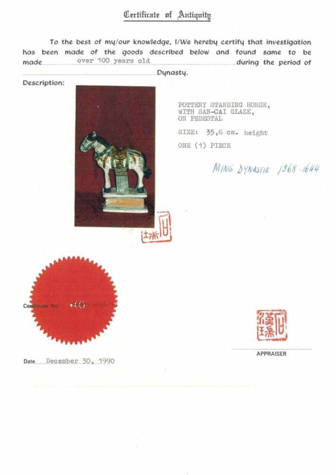 China Modell eines MING Pferdes auf Podest im Sancai StilKörper engobiert und glasiert in grün und - Bild 6 aus 6