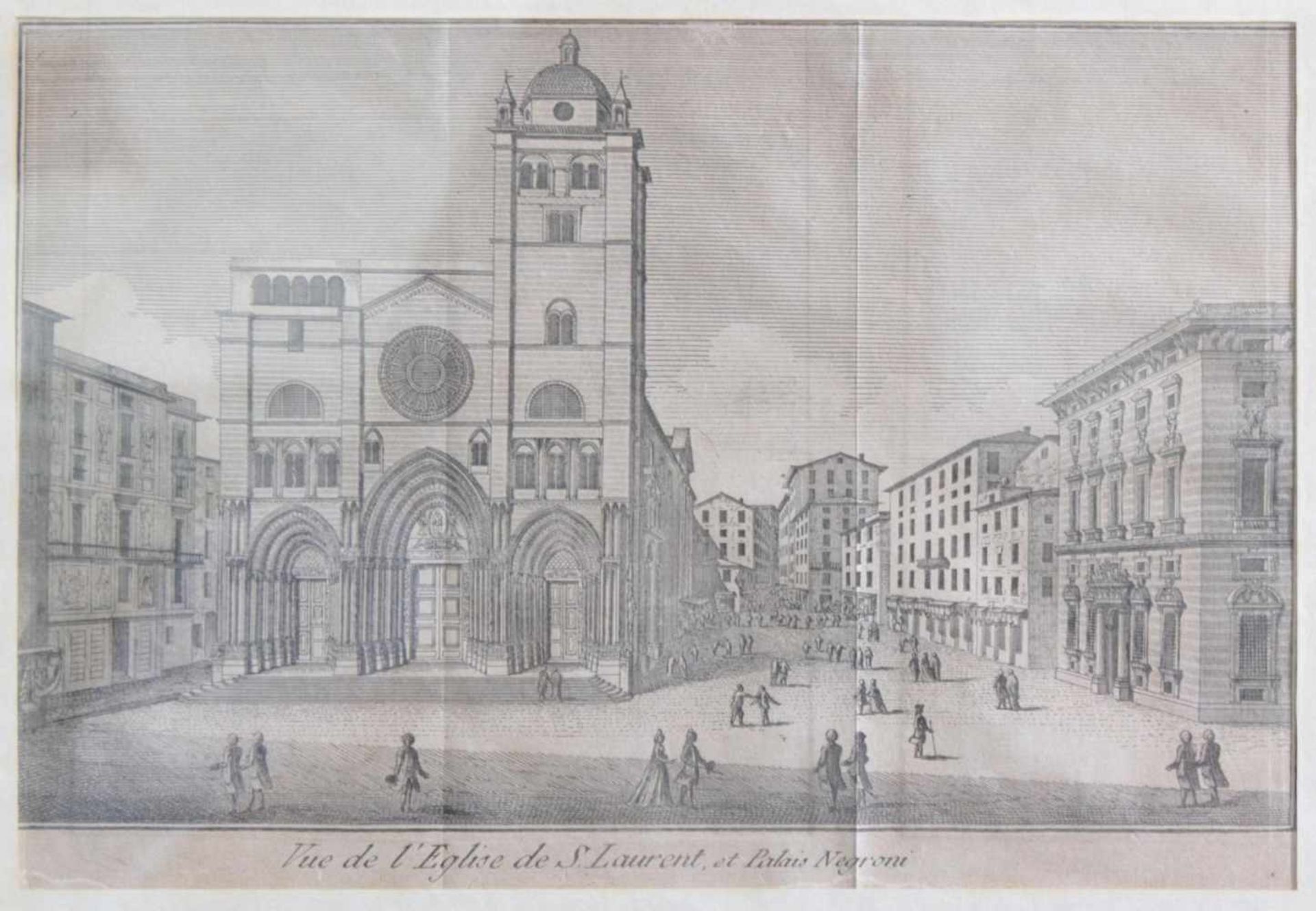 5 alte Stiche1x Vue de l'Eglise de S. Laurent et Palais Negroni.1x Vue du Palais Corega dans la - Bild 4 aus 6