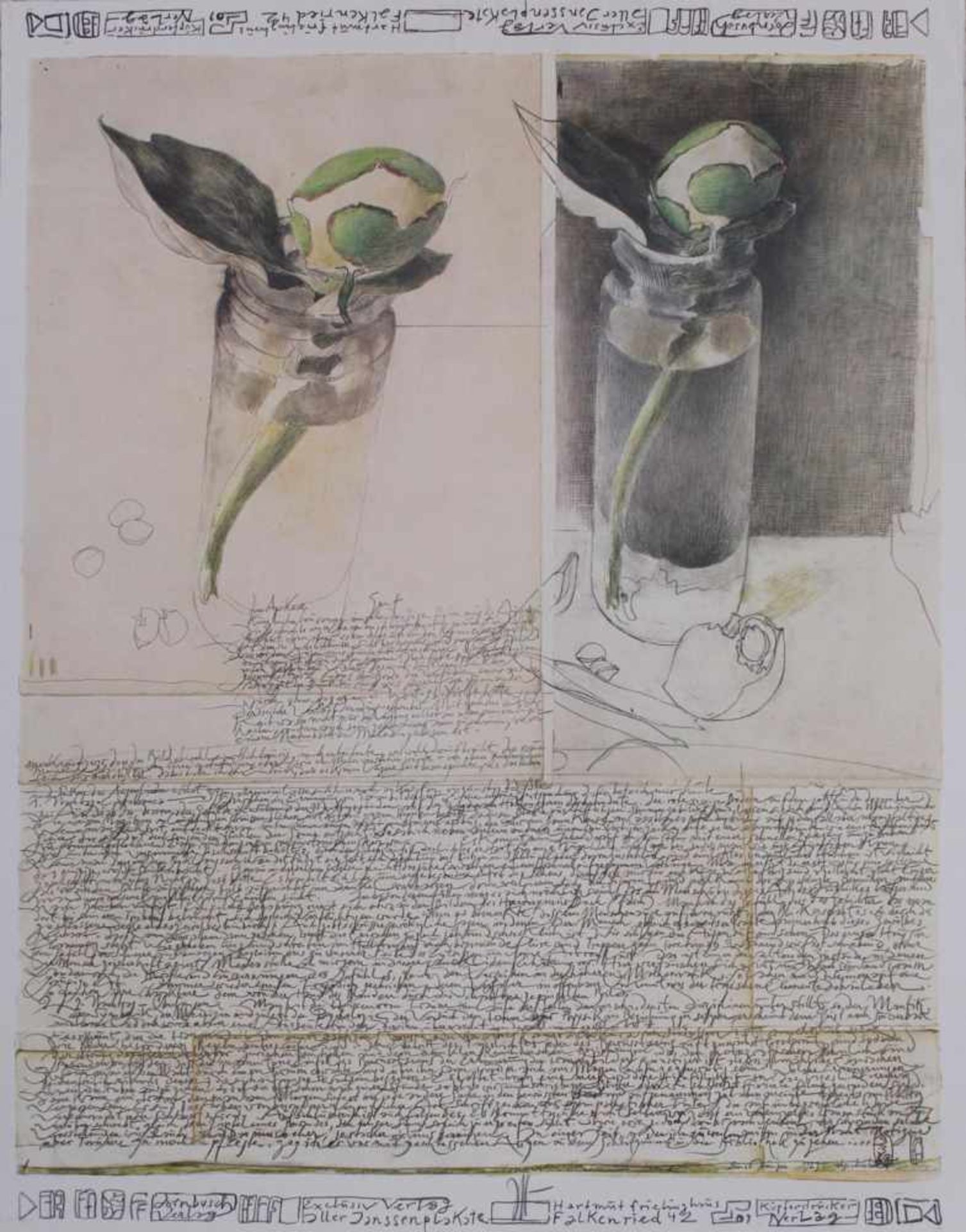 Horst Janssen (1929 - 1995)2 Kunstdrucke, "Aprikose" ca. 67 x 52 cm. "Einladung zur Nacht am 8. Juli - Bild 2 aus 3