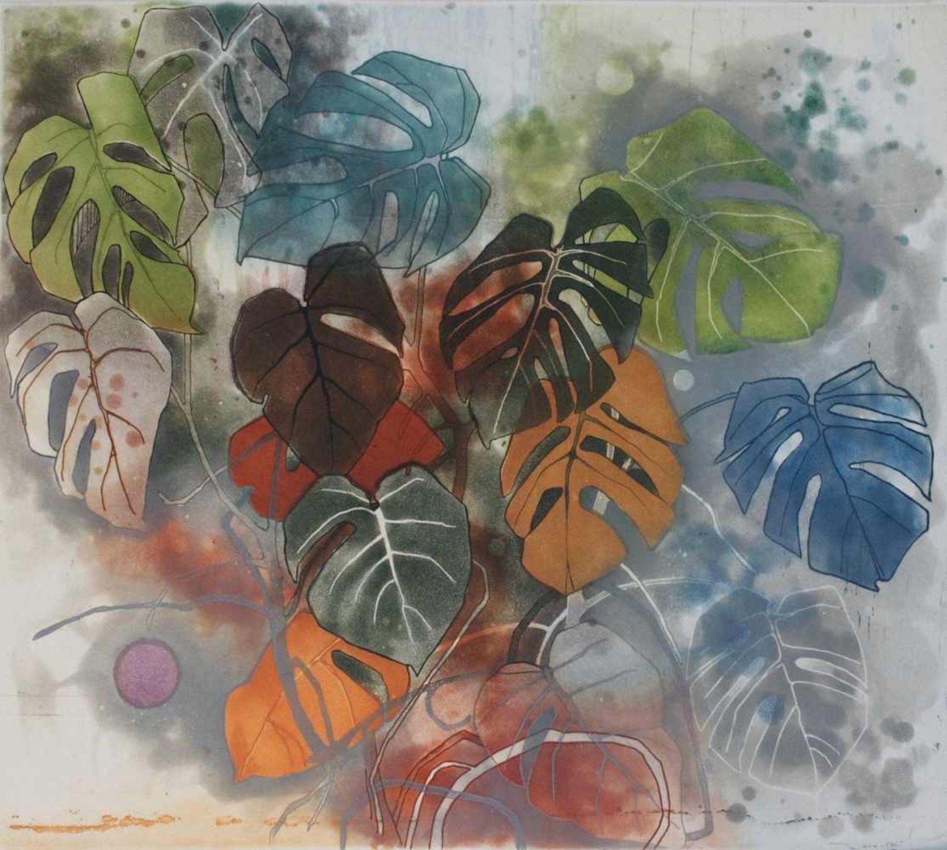 Aquarell, "Philodendron"Aquarell auf Papier, rechts unten unleserlich signiert, links unten - Image 2 of 3