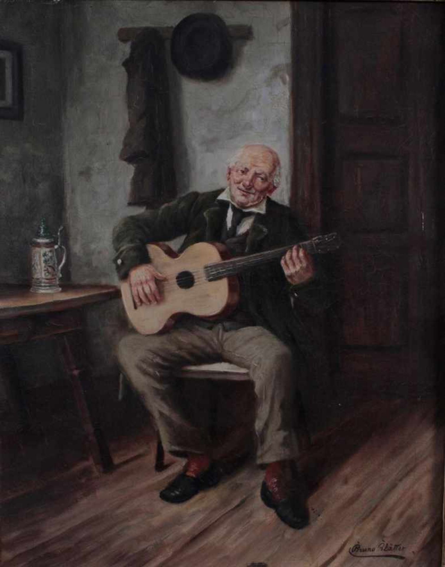 Bruno Blätter (1870-?)Mann mit Gitarre und Bierkrug. Öl auf Leinwand, gerahmt. Unten rechts - Bild 2 aus 9