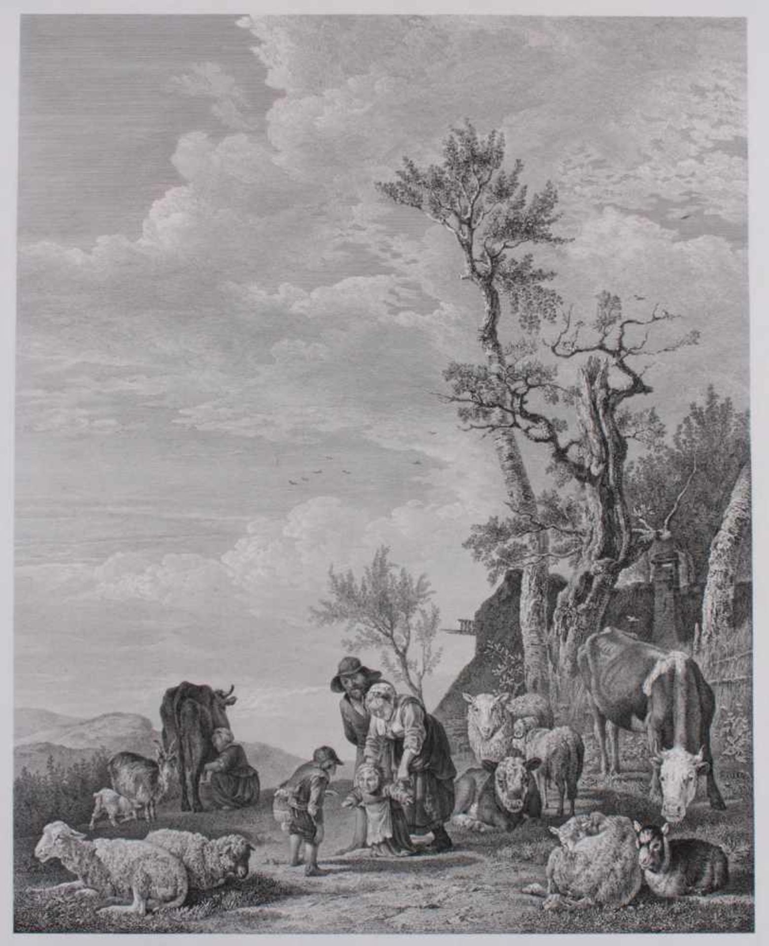 Paulus Potter (Enkhuizen 1625 - 1654 Amsterdam)„Hirtenfamilie mit Vieh„. Anonyme Radierung nach - Bild 2 aus 2