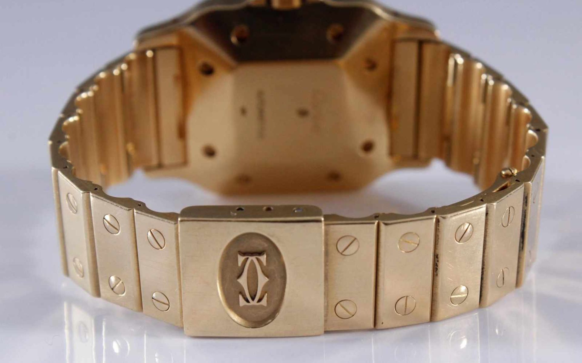 Cartier Herrenarmbanduhr Santos18 Karat Gelbgold. Mit 18 Karat Gliederarmband, hier mit zwei - Bild 3 aus 7