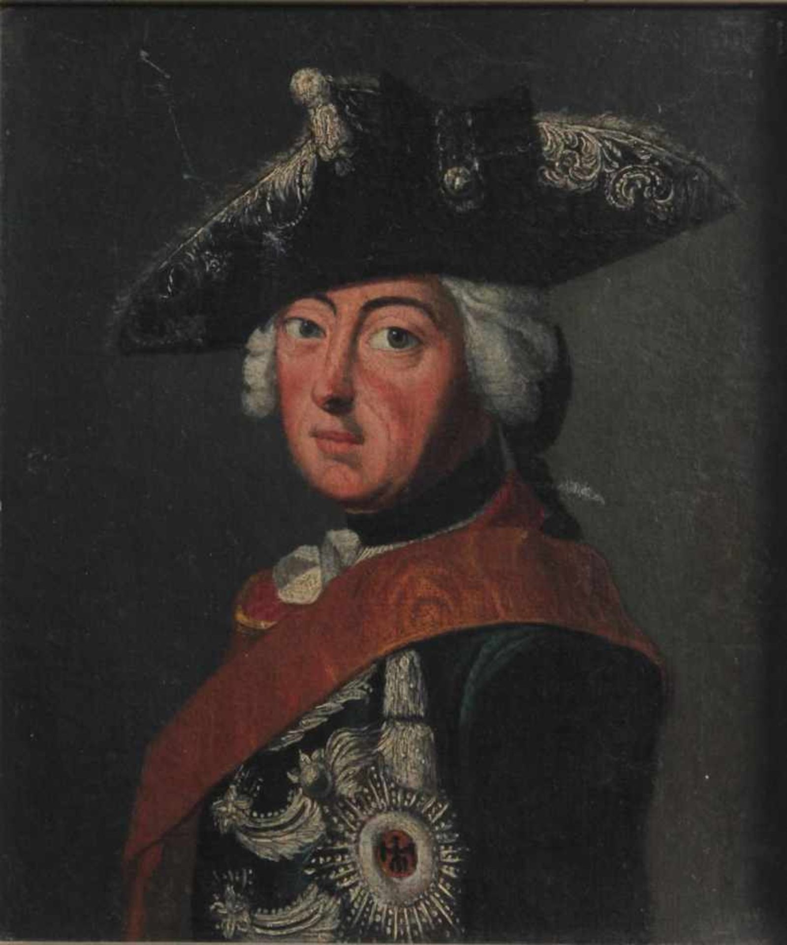 Maler des 18. Jahrhunderts, "Friedrich der GroßeÖl auf Leinwand doubliert, Portrait des alten - Bild 2 aus 5