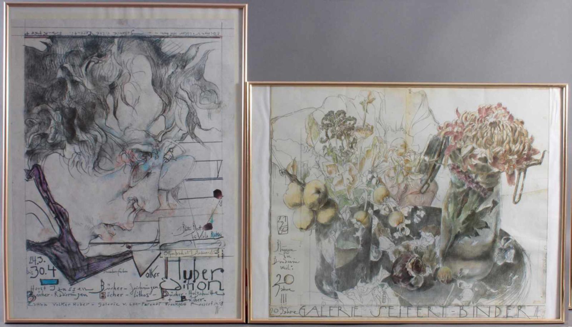 Horst Janssen (1929 - 1995)2 Kunstdrucke, "Galerie Seifert-Binder", ca. 70 x 60 cm. "