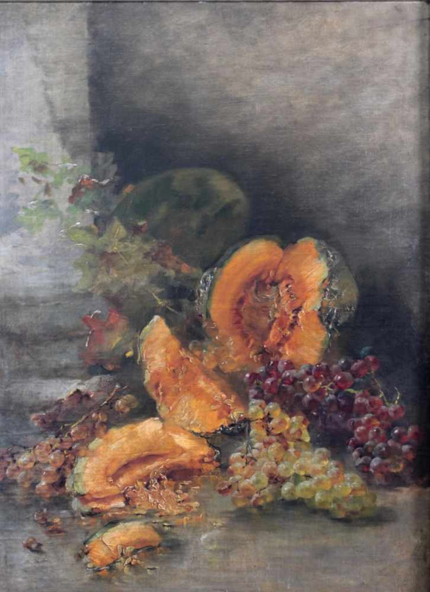 Stilleben mit Früchten, unbekannter Künstler des 20. Jh.Öl auf Faserplatte gemalt, gerahmt, ca. 75 x - Bild 2 aus 2