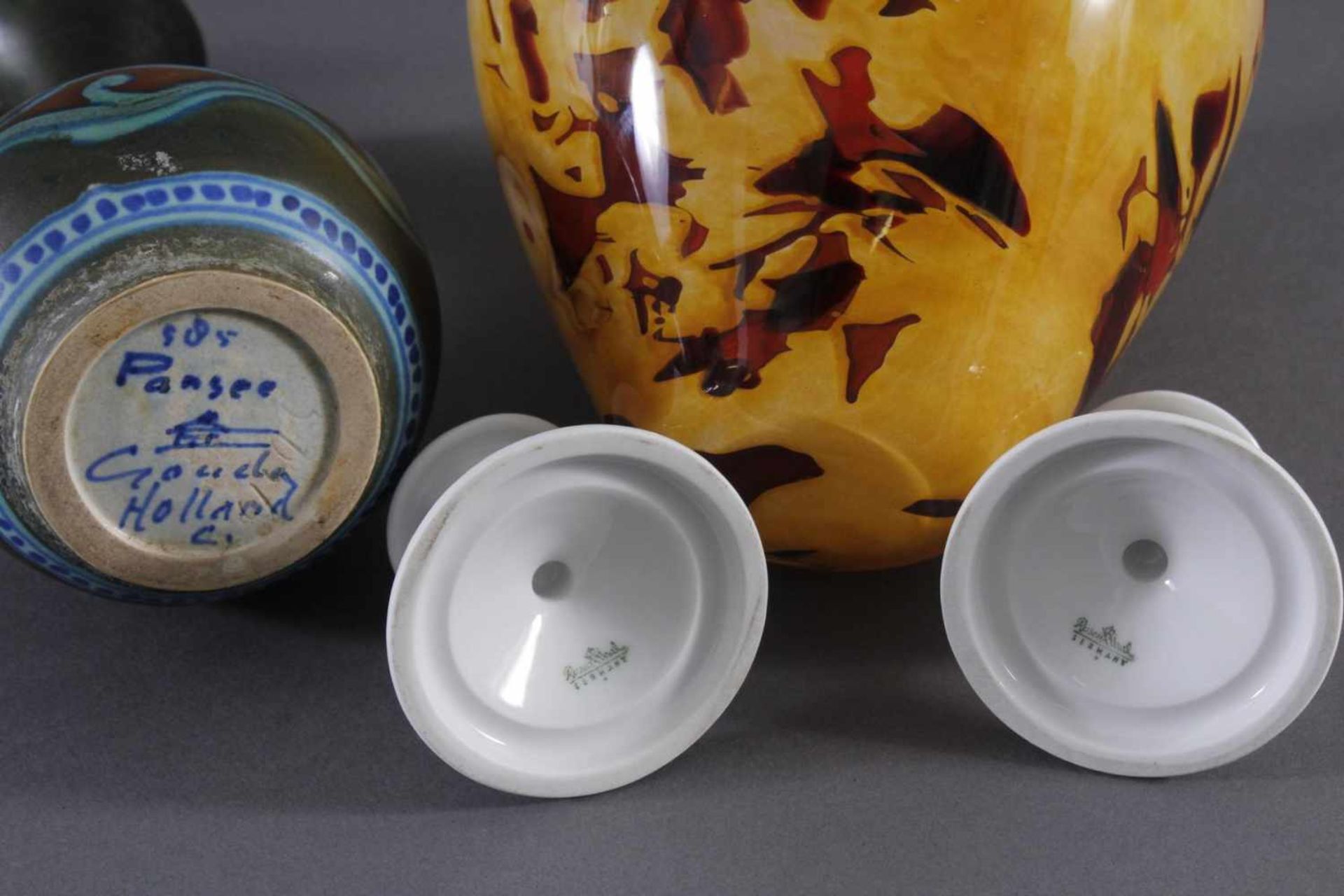 Posten Glas-Porzellan/Keramik4 Teile. 2 kleine Rosenthal Kerzenhalter, Dekor "Maria Weiß", ca. 6 - Bild 3 aus 3