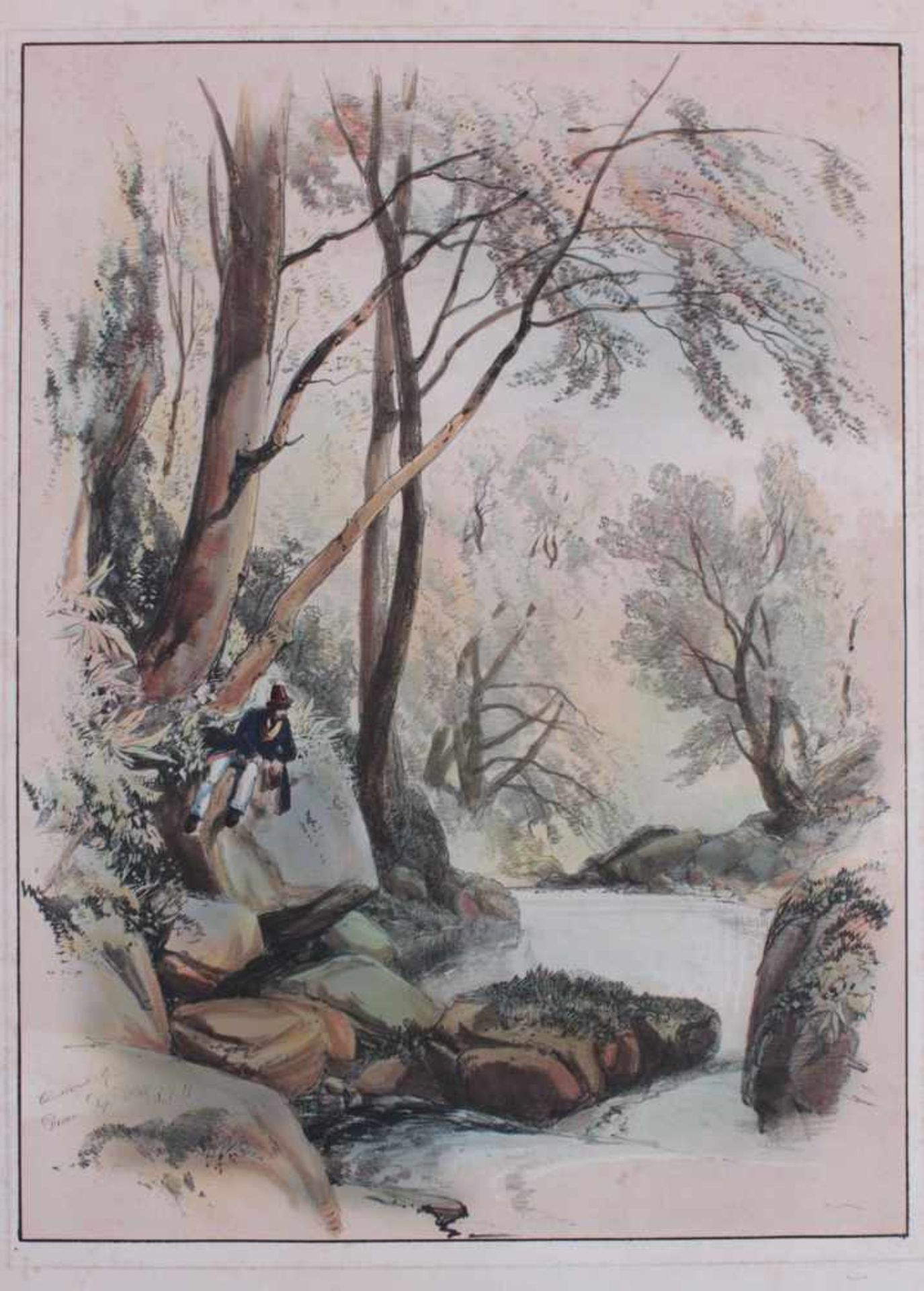 5 kolorierte Lithographien um 1833 / 1890Die Näherinnen - Mädchenporträt und 3 Landschaften, auf - Image 8 of 9