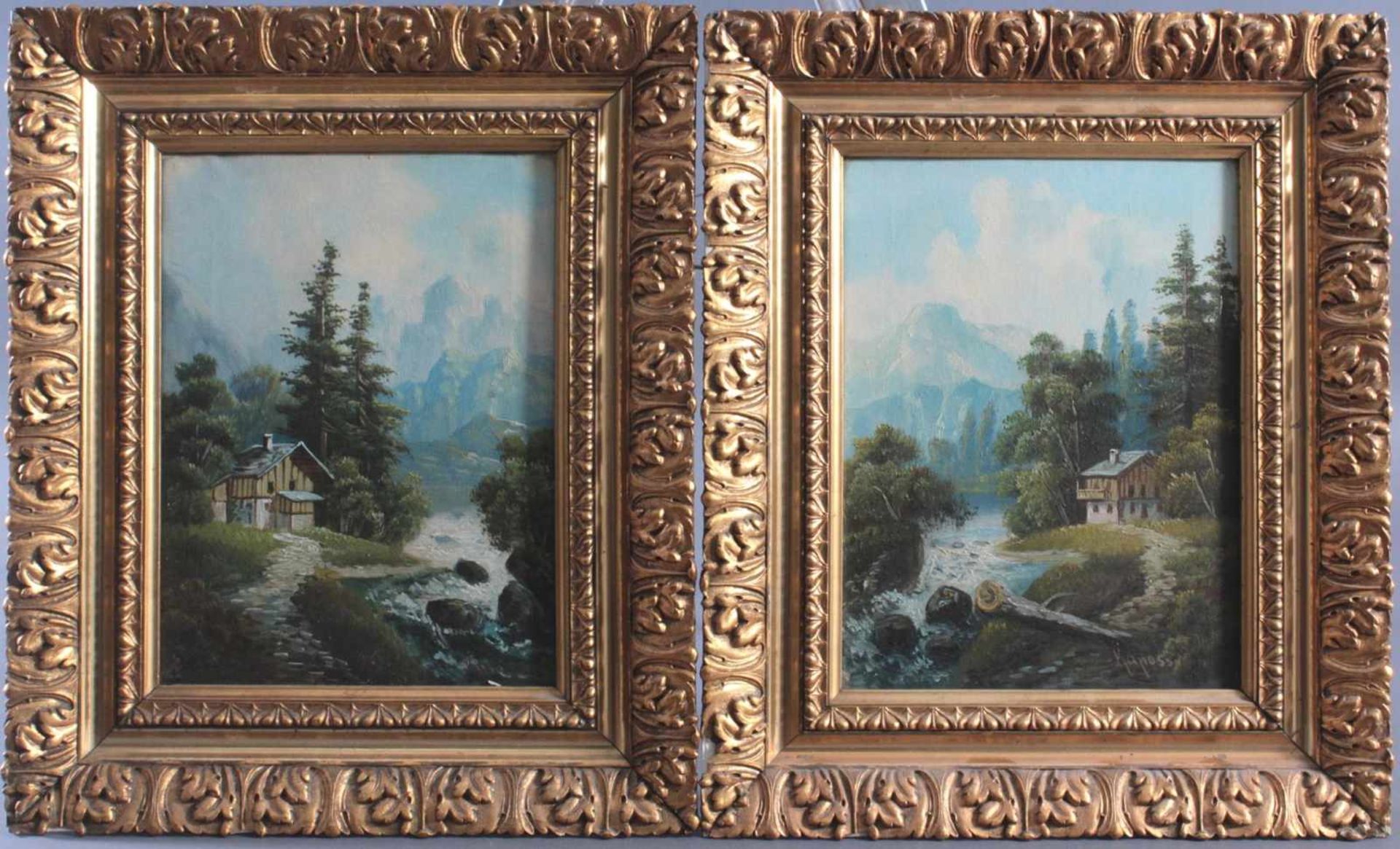 Kapossi ?-?, 2 LandschaftsgemäldeÖl auf Leinwand gemalt, unten rechts signiert, gerahmt, ca. 32 x 24