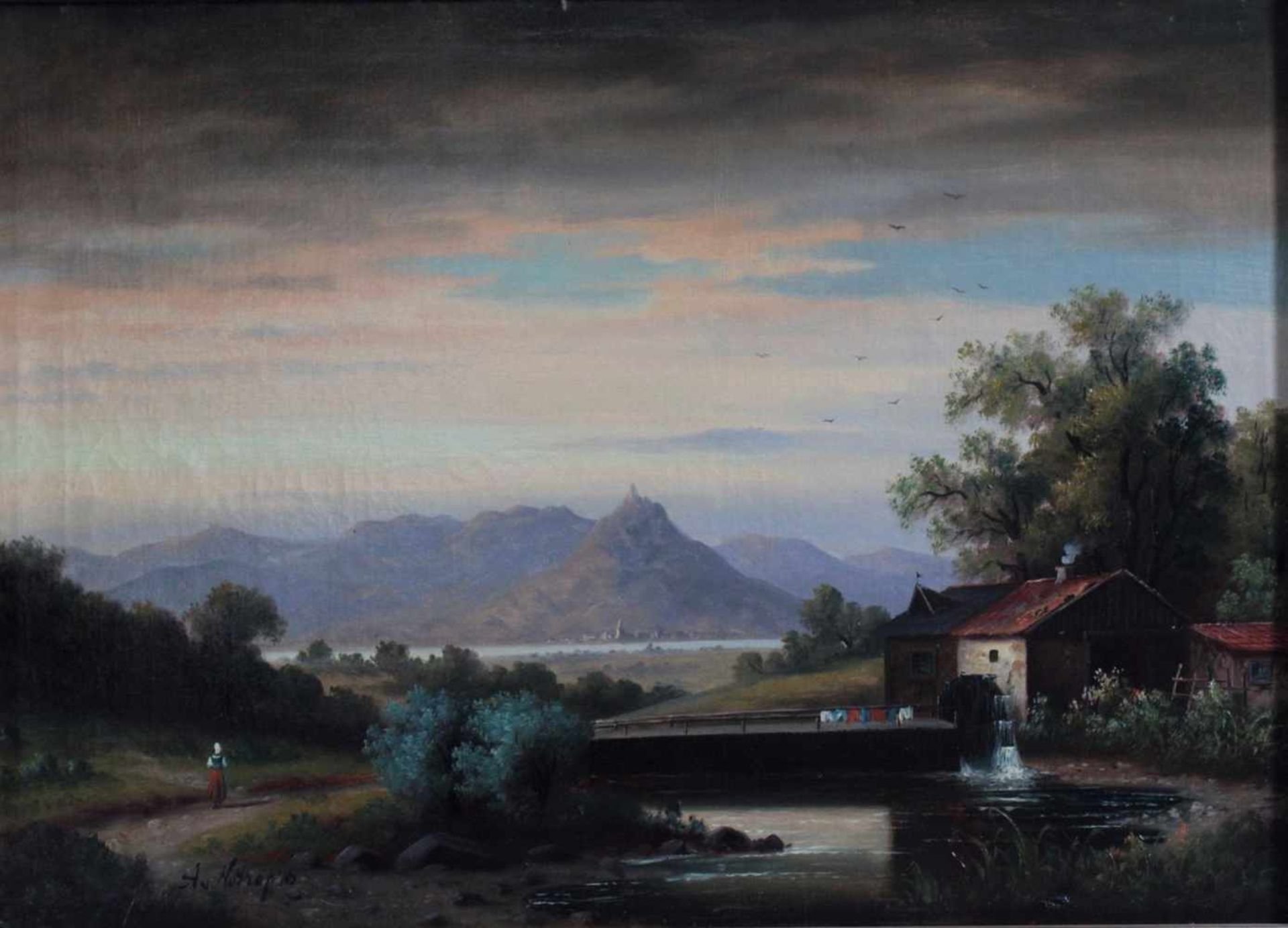 Ölgemälde 19. JahrhundertÖl auf Leinwand. Rückseitig benannt: Bad Godesberg. Unten links unleserlich - Bild 2 aus 5