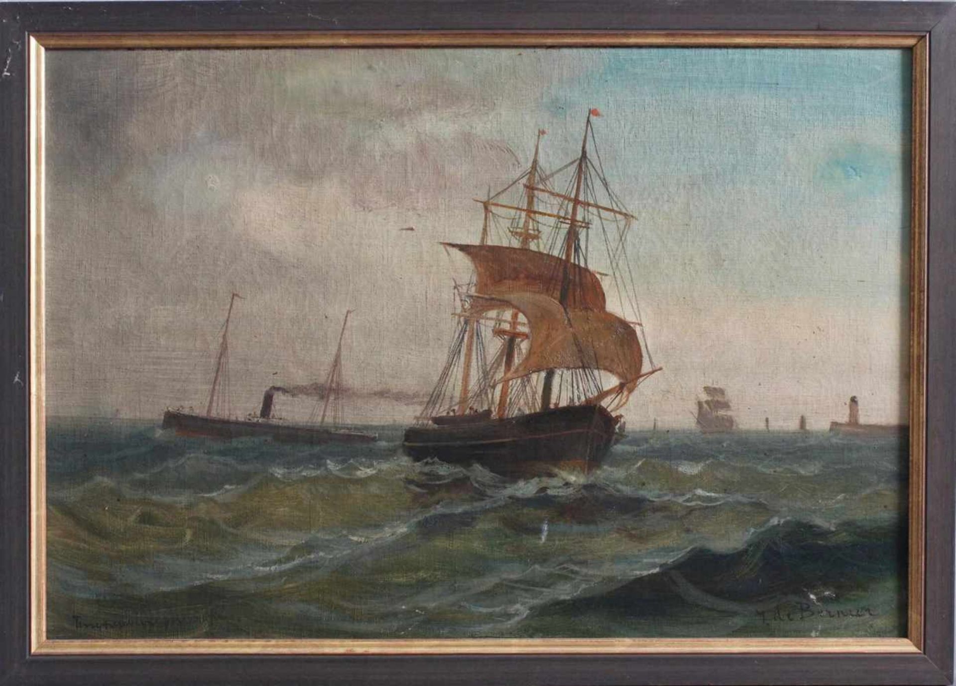 Géo BERNIER (1862-1918). Kreuzende SchiffeÖl auf Leinwand gemalt, unten links betitelt, unten rechts