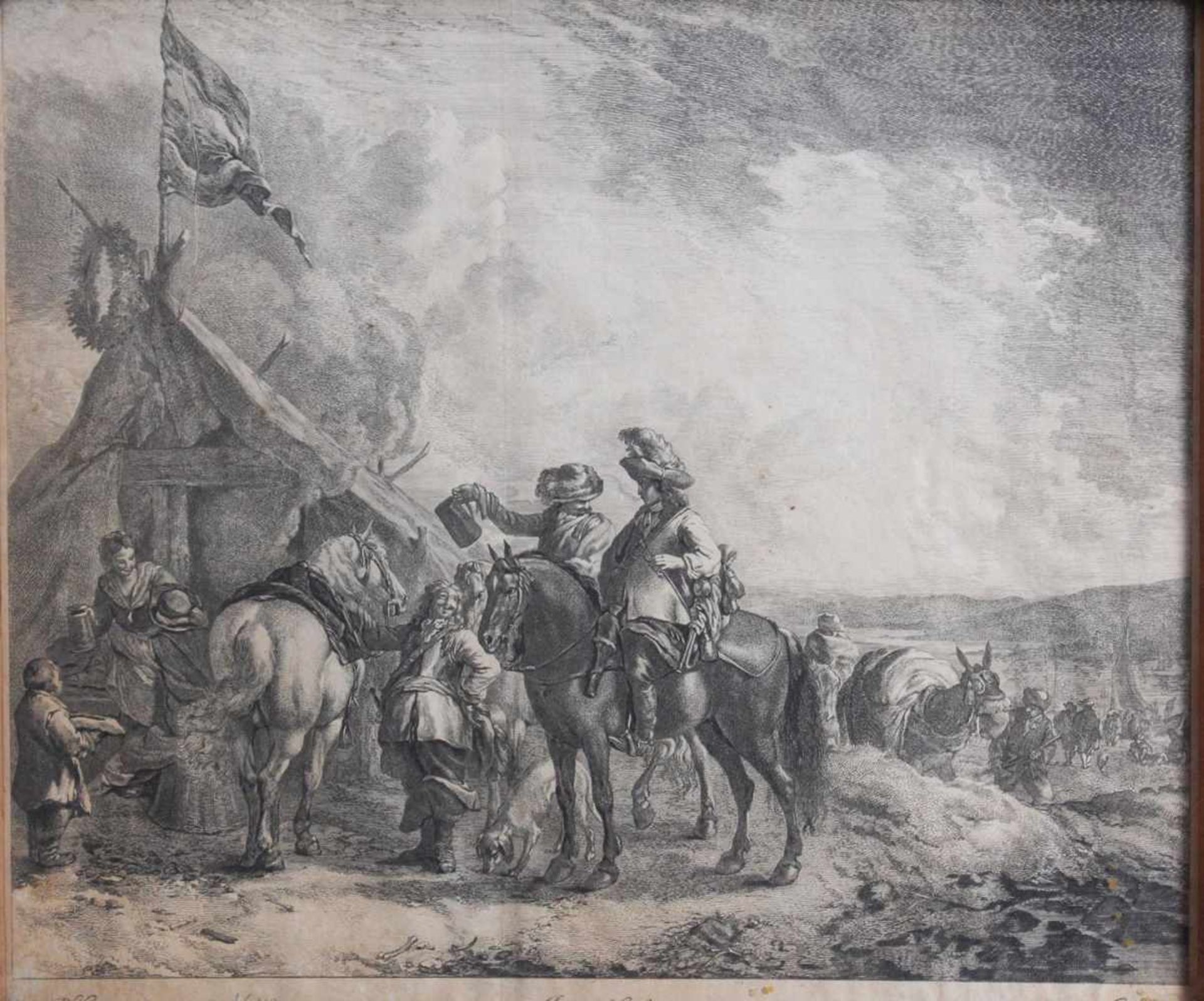 Zwei Kupferstiche nach Phillips WouwermanJan de Vißcher, (1636-1692)- Kavallerie Szenen im Lager, - Image 3 of 4