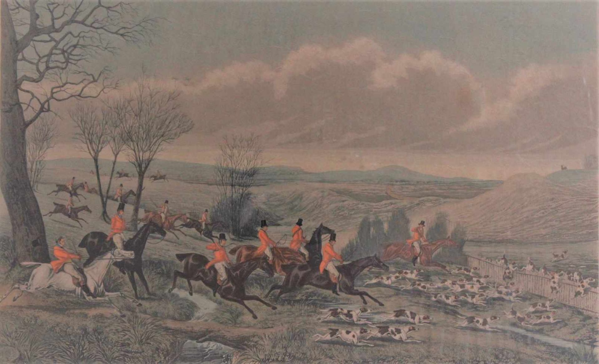 Jagdgesellschaft nach W. P. HodgesKolorierte Lithografie, Henry Alken (1785-1851), "The Chase of The - Bild 2 aus 2