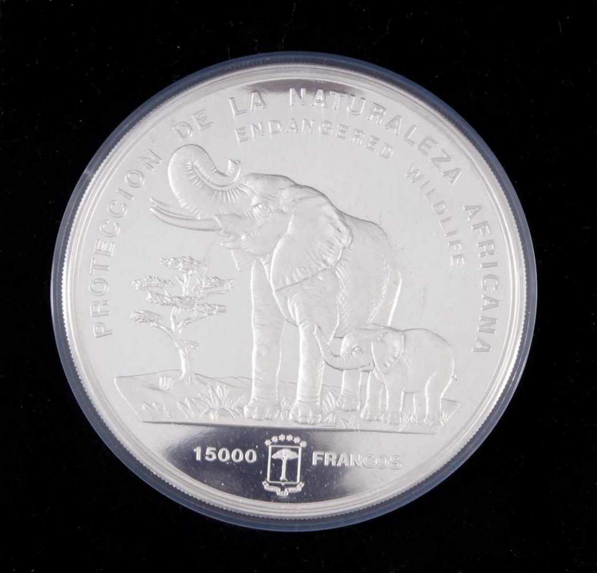 Silbermünze 15.000 Francos 1992 Guinea, 999,9 Silber, 1 kgPP in Münzkapsel, mit Zertifikat und - Bild 2 aus 3