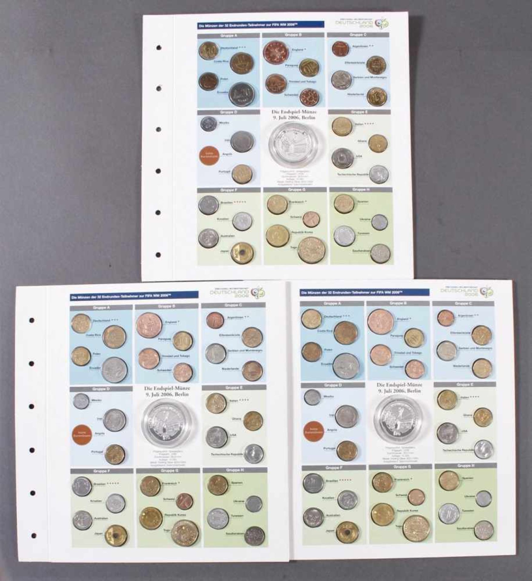 Die Münzen der 32 Endrunden-Teilnehmer zur Fifa WM 20063x 10 Dollar Salomoneninseln, 925er