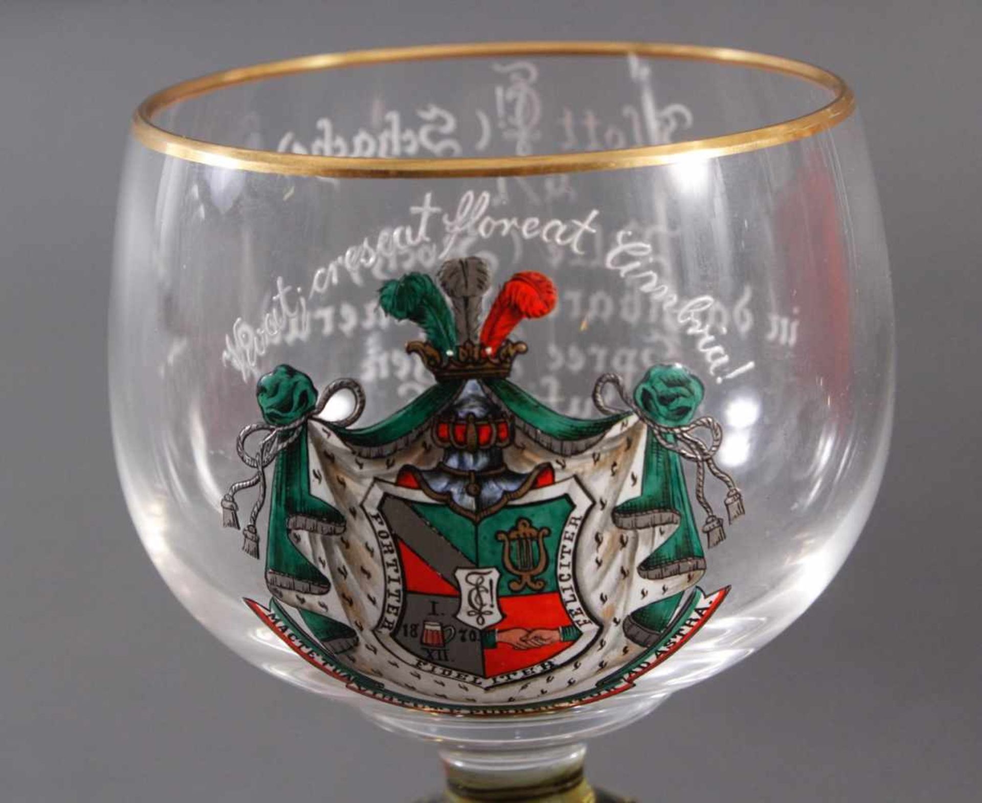 Andenkenglas, Verbindungsglas um 1900Kuppa aus Klarglas, auf der Schauseite mit polychromen Wappen - Image 6 of 7