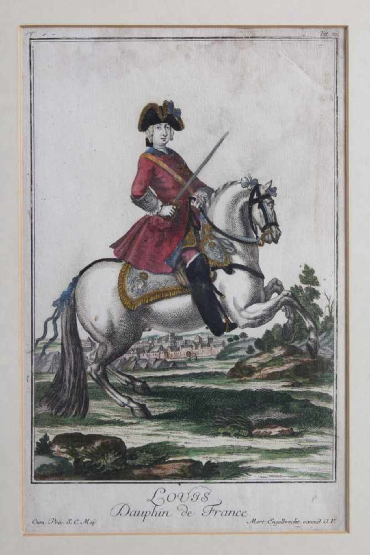 Martin Engelbrecht (1684 - 1756)Kolorierter Kupferstich, Darstellung von Louis Dauphin de France. - Bild 2 aus 2