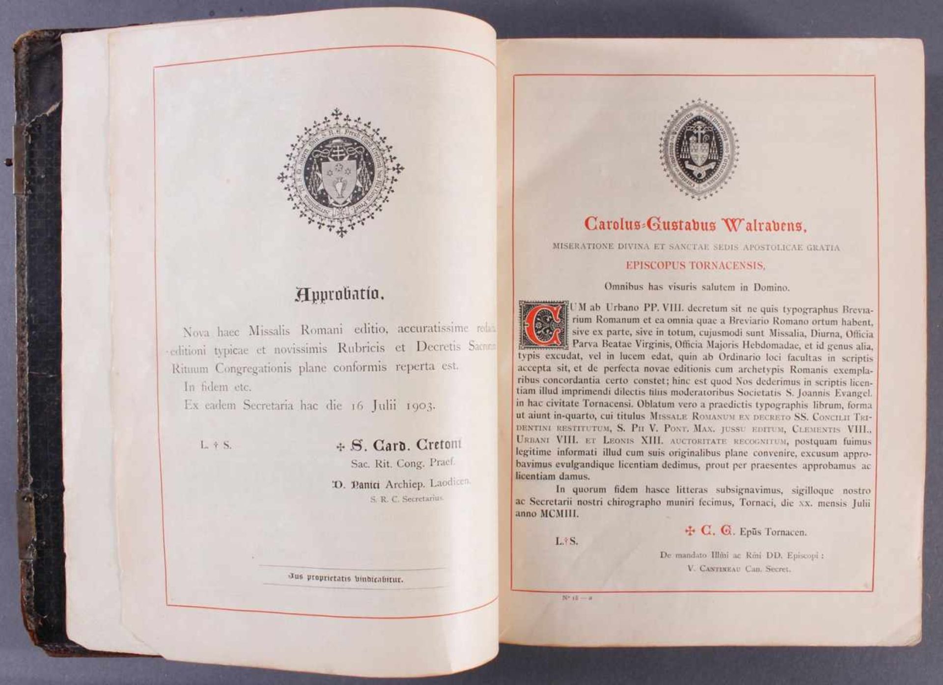 Missale Romanum von 1904Ledereinband ohne Beschläge. Gebrauchsspuren.Maße ca. 30 x 23 x 6 cm.- - - - Bild 3 aus 3