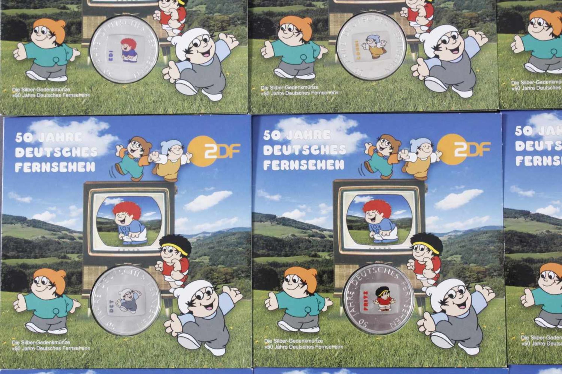 10 Euro Farbmünzen "50 Jahre Deutsches Fernsehen", 12 Silbermedaillen2 komplette Sätze Anton, Berti, - Image 2 of 3