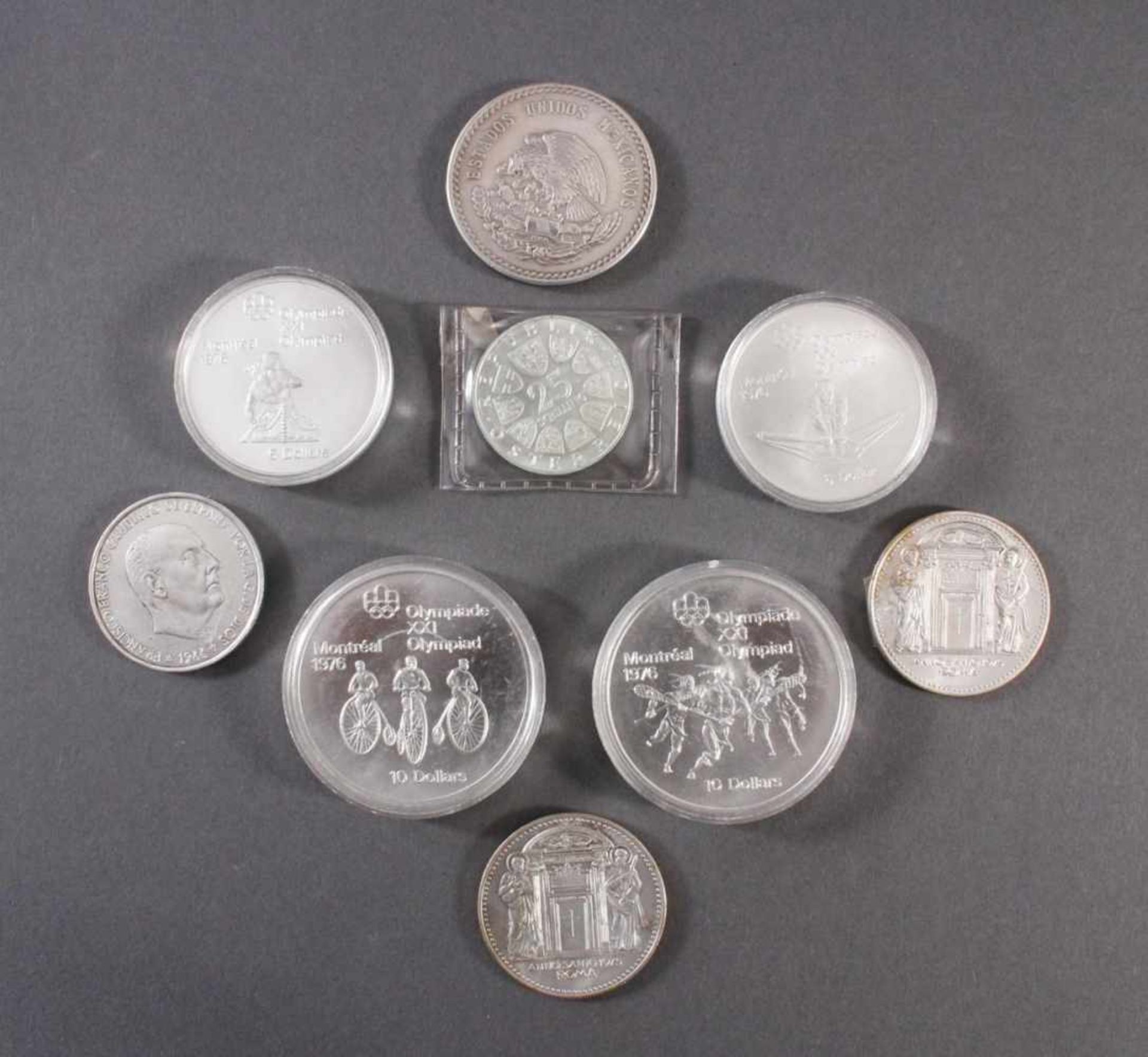 Sammlung Silbermünzen2x 10 Dollar Montreal 1976 PP in Münzkapseln. 2x 5 Dollar Montreal 175 PP in