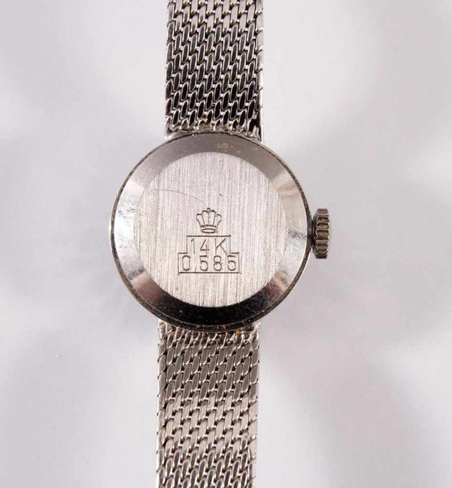 Damenarmbanduhr der Marke Beha mit Diamantkranz, 14 kt WeißgoldArmband und Uhrengehäuse gestempelt - Bild 5 aus 5