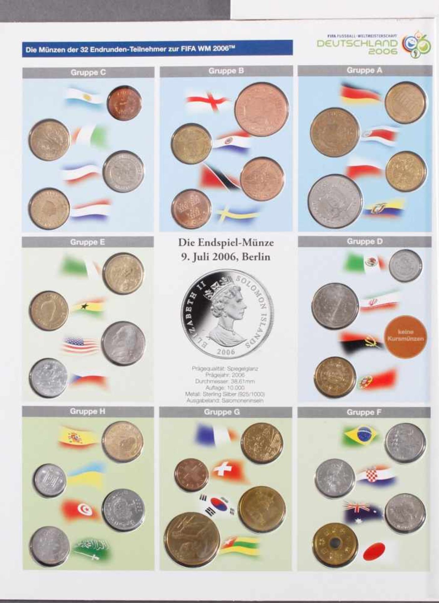 Die Münzen der 32 Endrunden-Teilnehmer zur Fifa WM 20063x 10 Dollar Salomoneninseln, 925er - Bild 4 aus 4