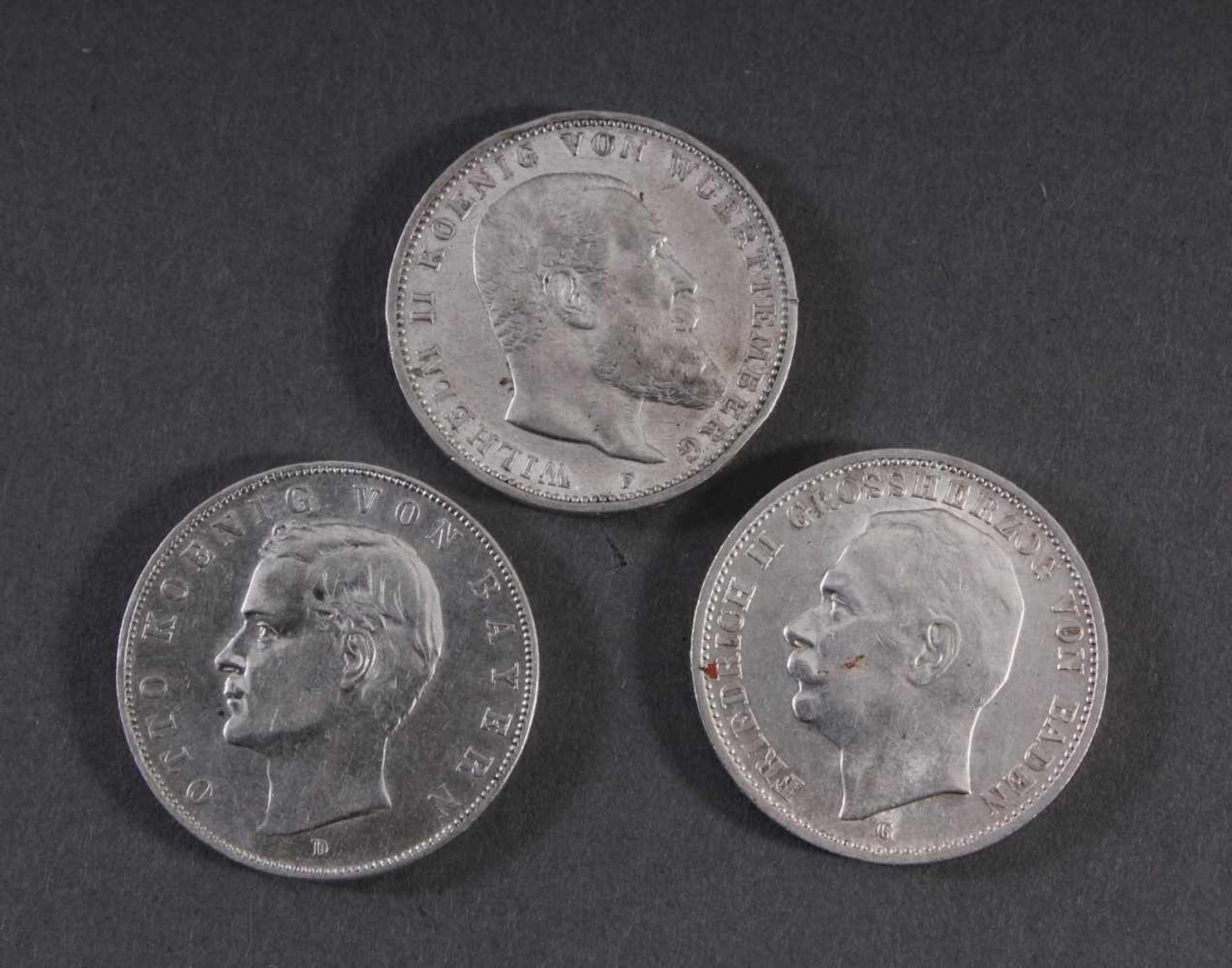 Kaiserreich, 3x 3 Mark1x Friedrich II Großherzog von Baden 1914 G. 1x Wilhelm II König von