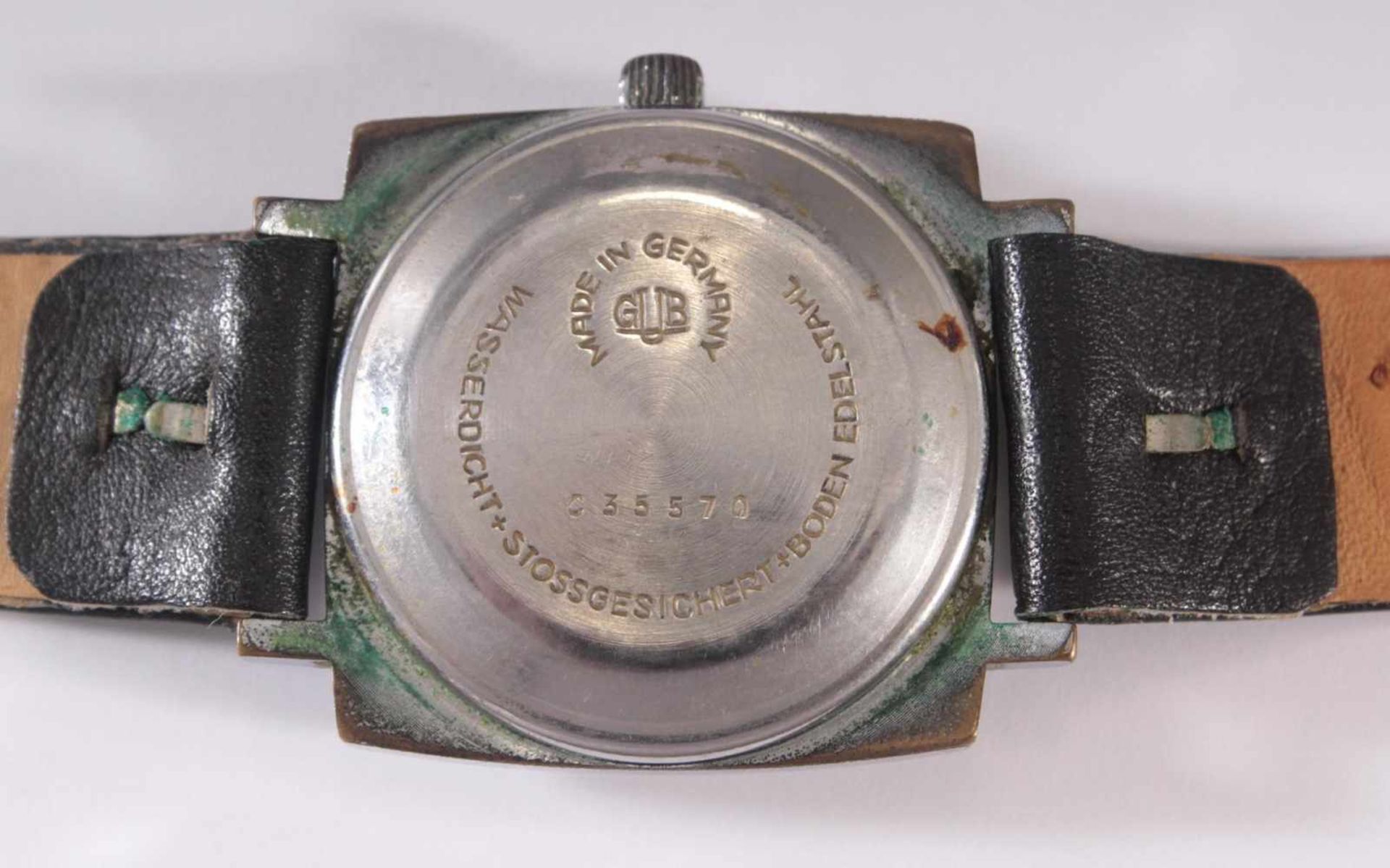 Herrenarmbanduhr Glashütte Spezimatic in EdelstahlAtomatic, Glas mit Sprung, Lederarmband, das - Bild 4 aus 5