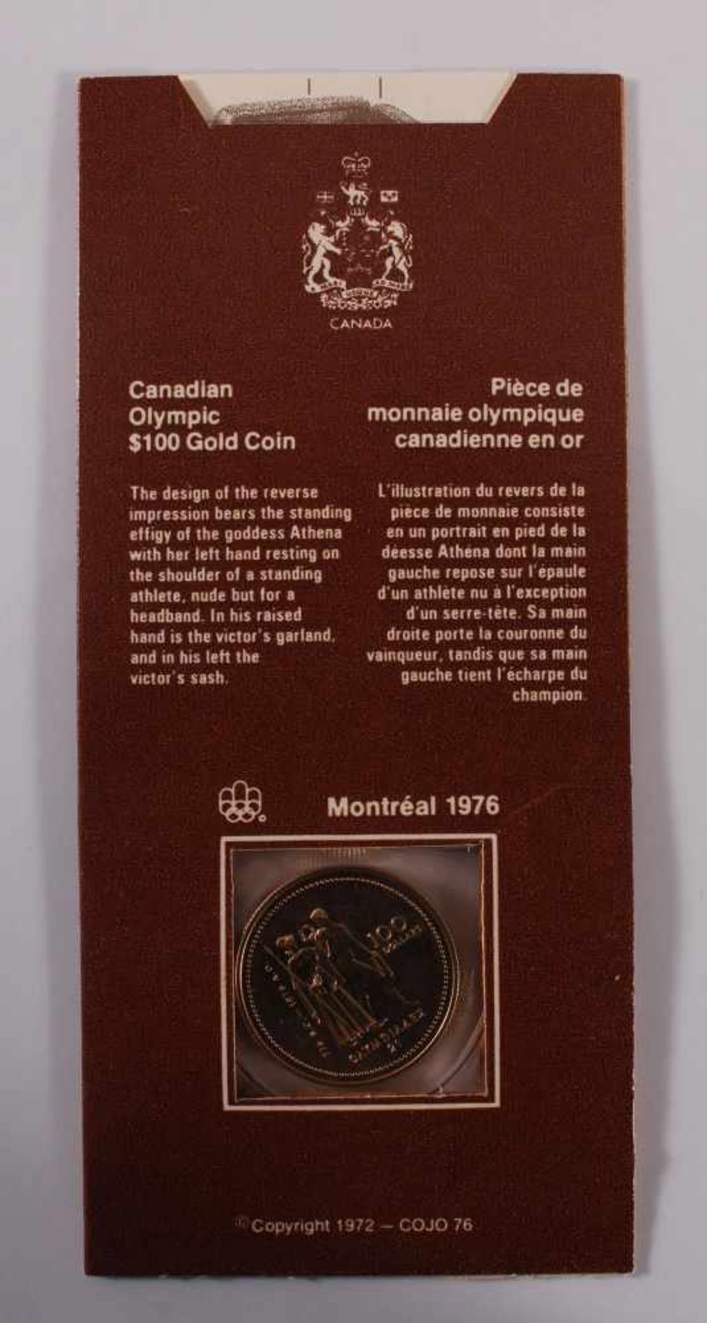 100 Dollar Goldmünze, Olympische Spiele Montreal 1976585 Gelbgold, 13,33 g. - - -20.00 % buyer's
