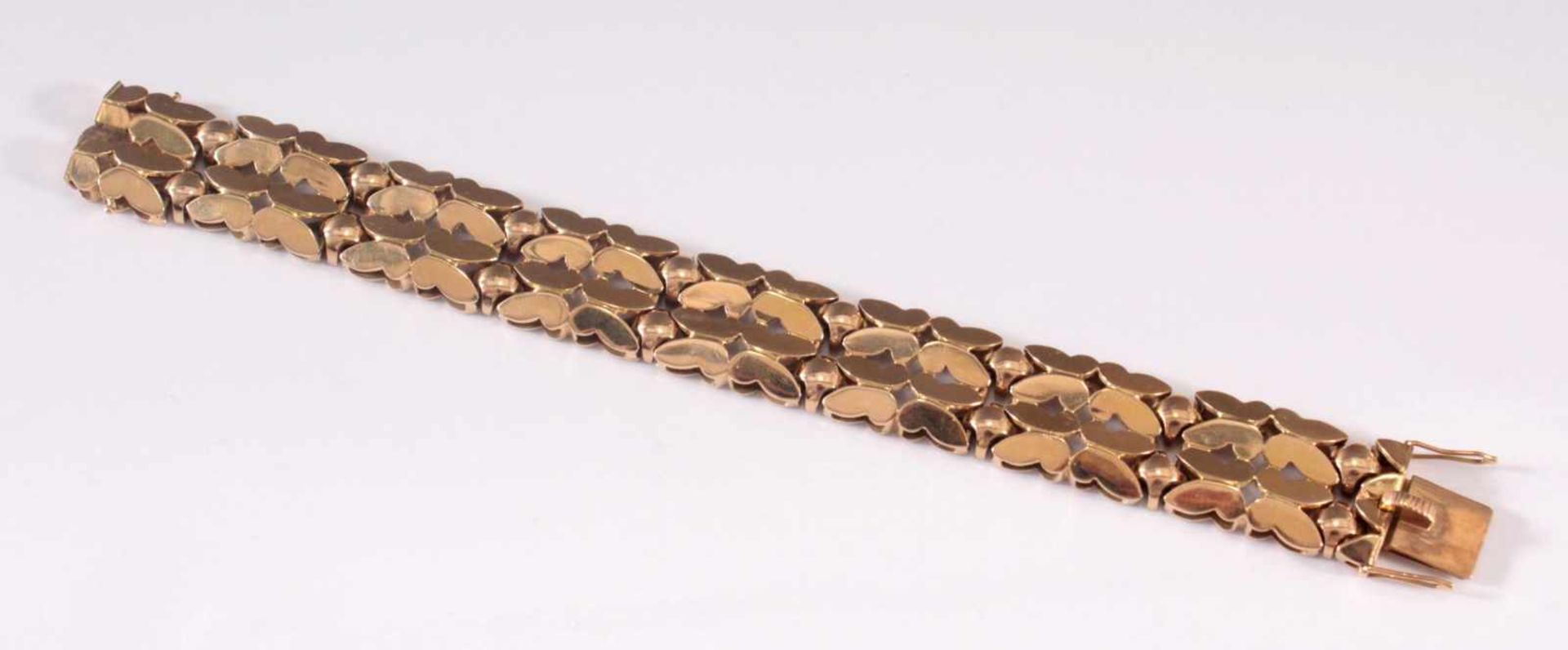 Damenarmband aus 14 Karat GelbgoldGliederarmband, punziert 585 Handarbeit, Länge ca. 17,5 cm, ca. 62 - Image 2 of 3