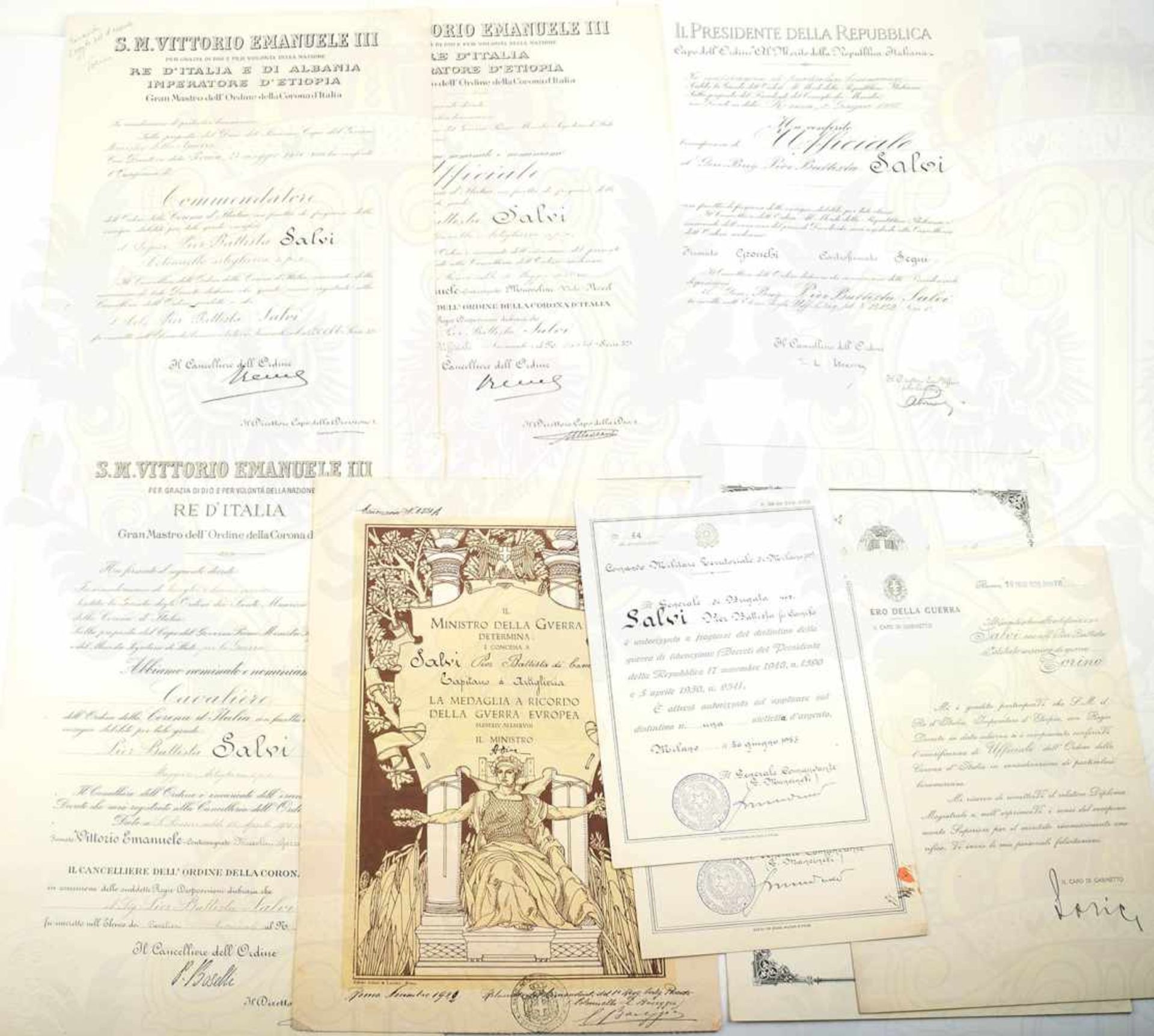 URKUNDENGRUPPE BRIGADEGENERAL SALVI, (1896 - nach 1956), 8 VU u. 13 Patente u. Beförderungen, tls. - Image 2 of 2