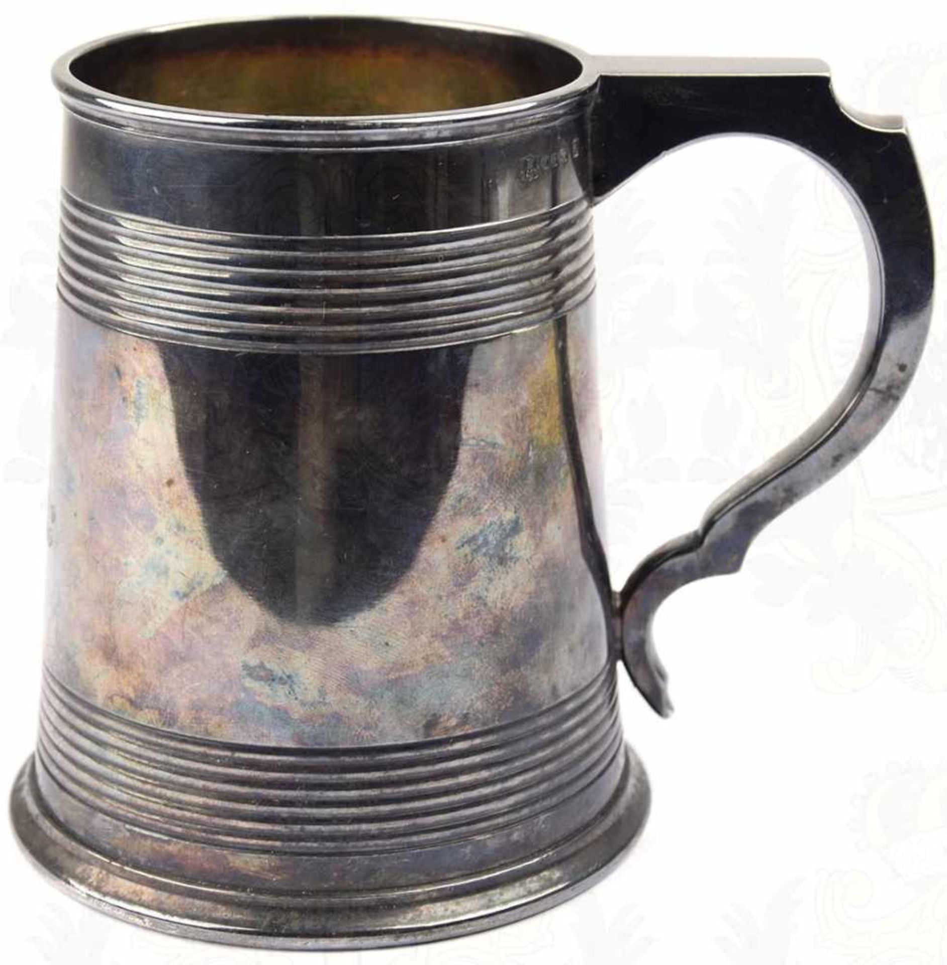 SILVER-PLATED-BIERKRUG, 1/2 L., Hersteller „Elkington &. Co.“ sowie „A 2437“ im Bodenrand, Henkel - Bild 3 aus 7